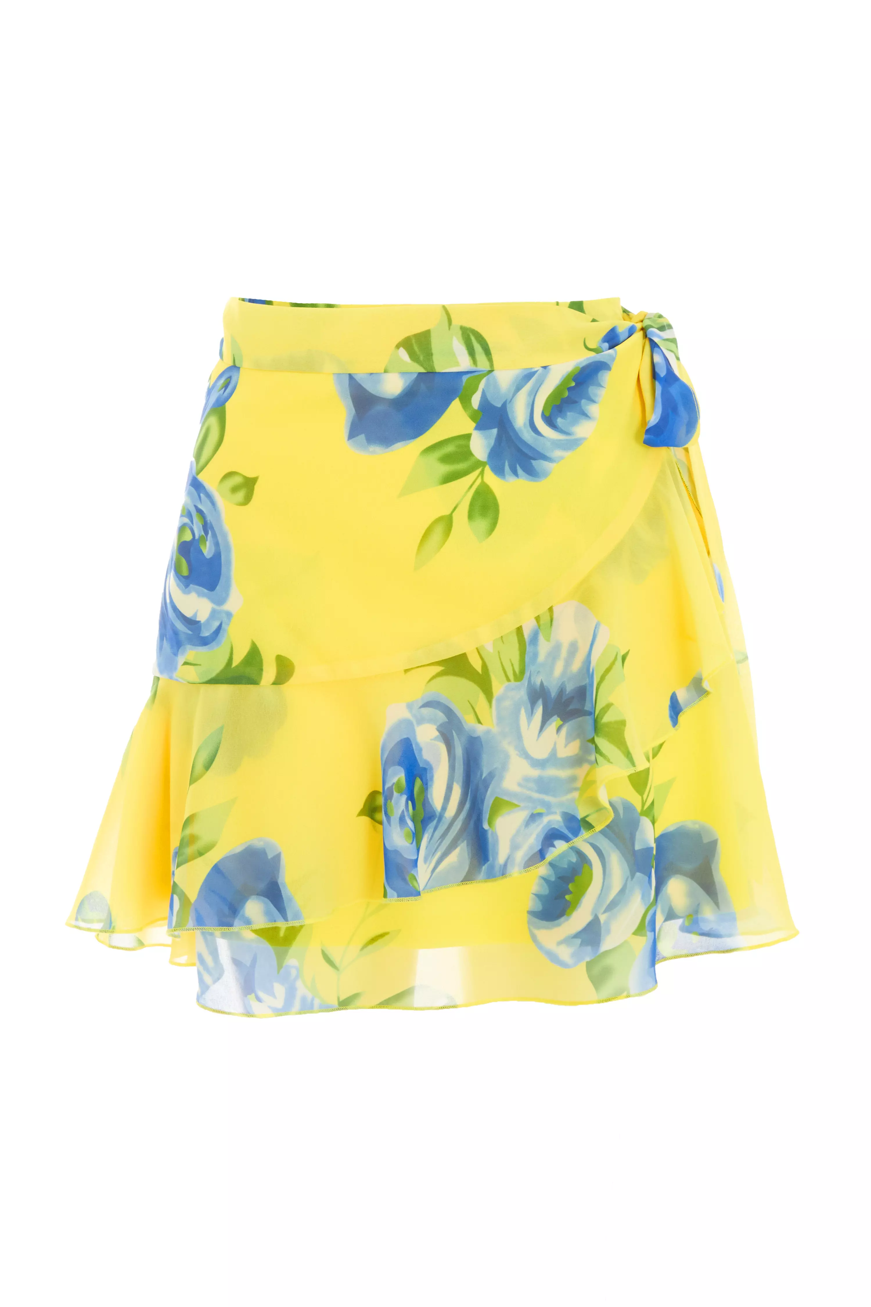 Yellow Floral Wrap Mini Skirt