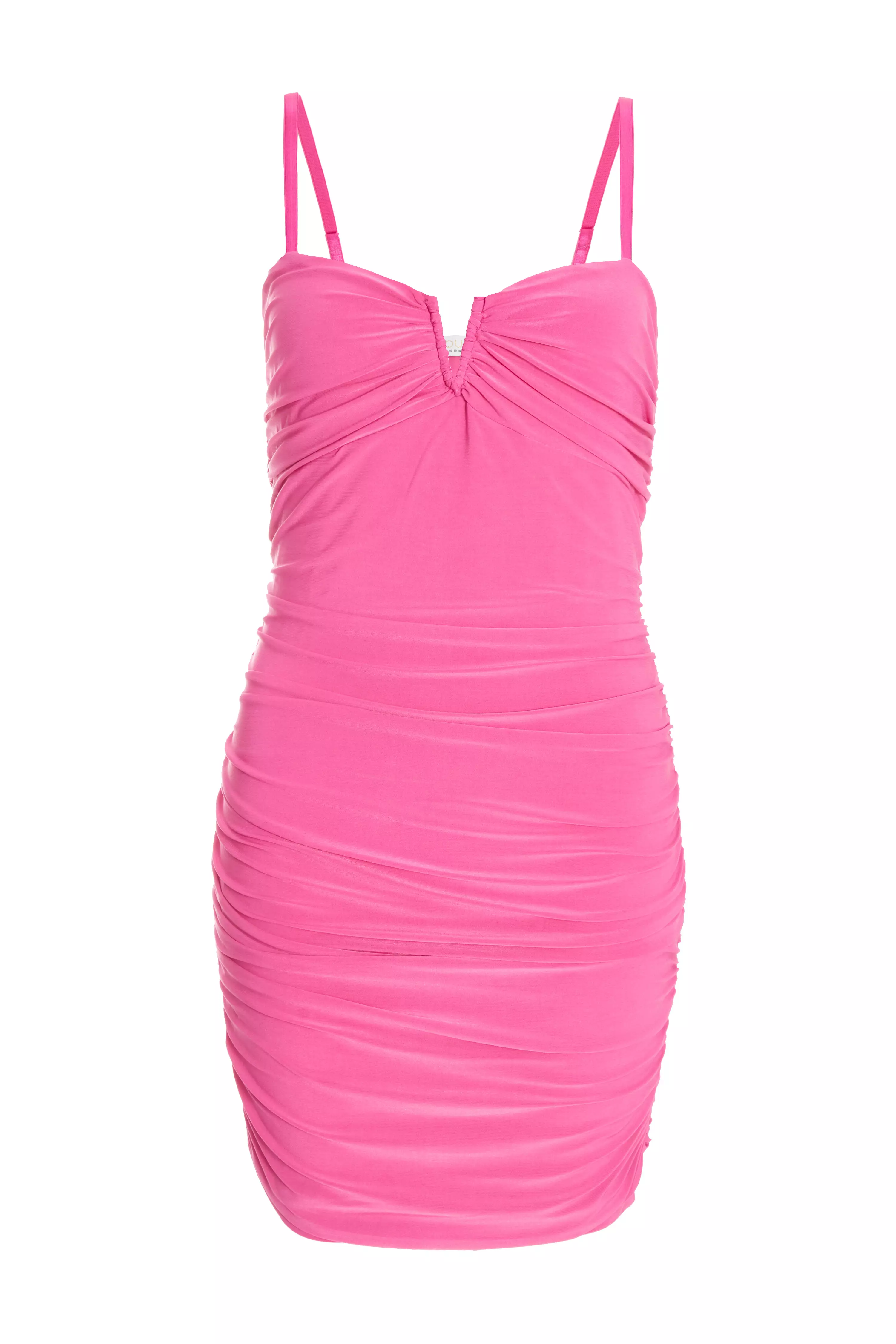 Pink V Neck Bodycon Mini Dress