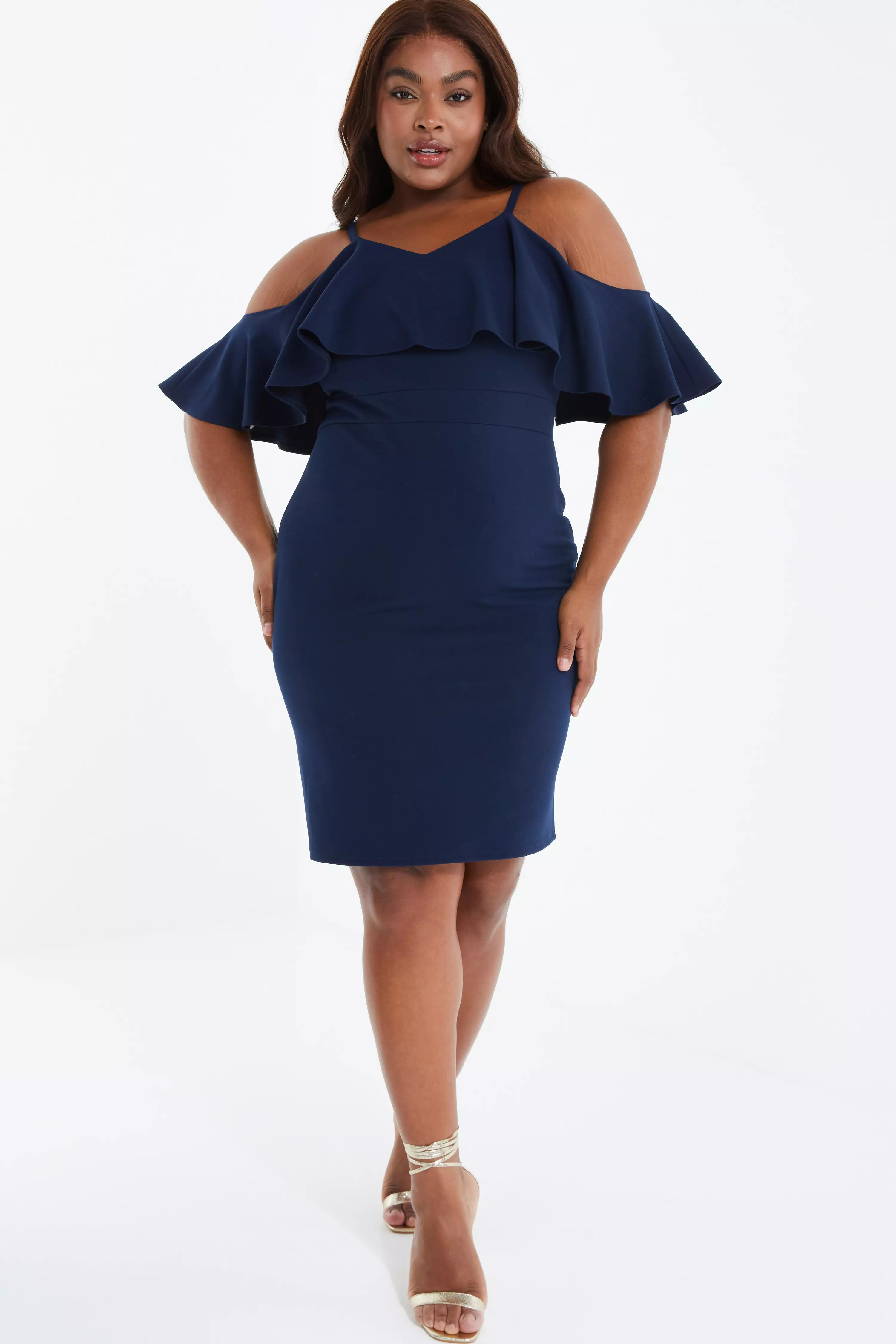 Curve Navy Frill Midi Dress