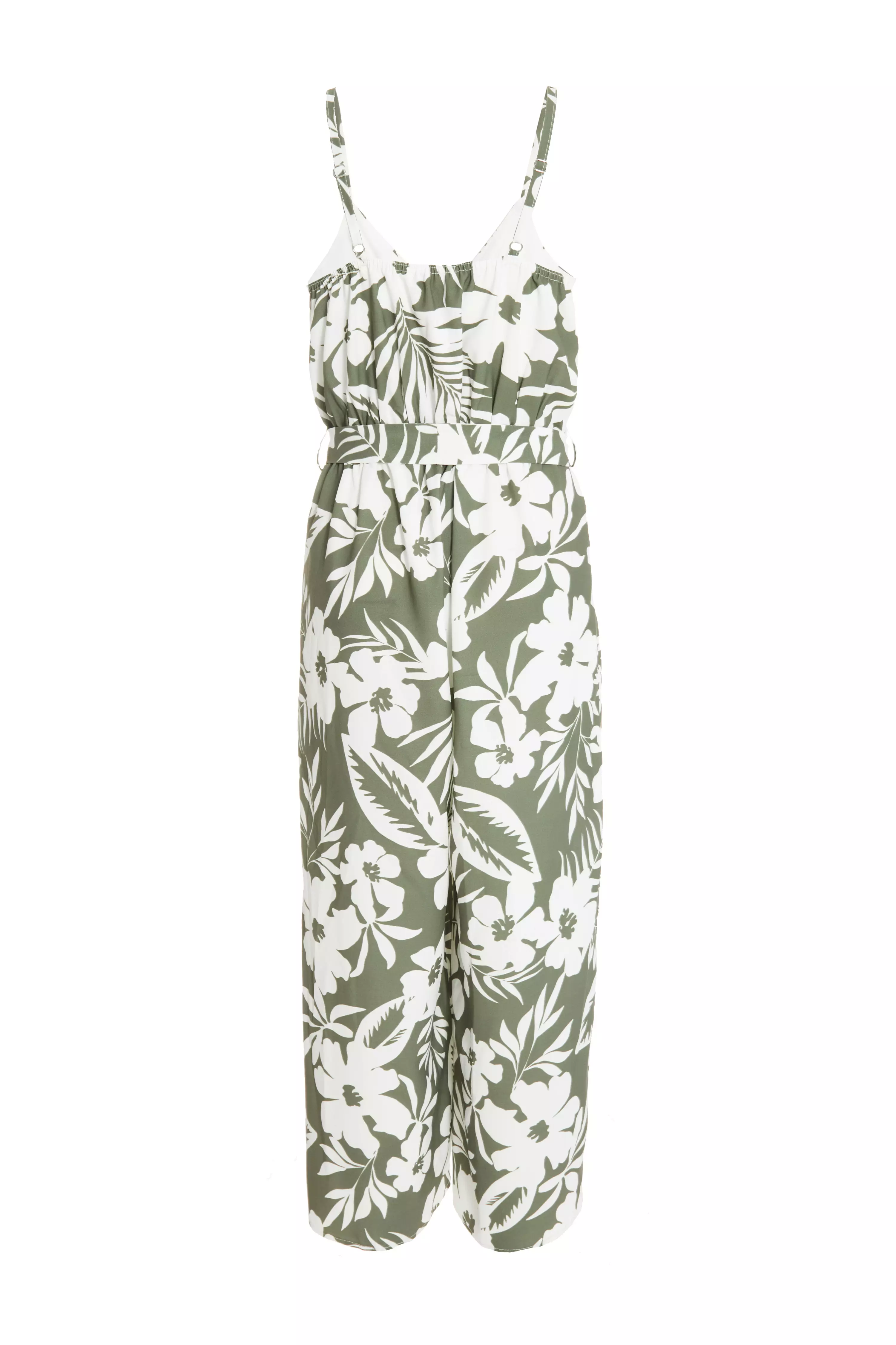 Khaki Tropical Print Culotte Jumpsuit