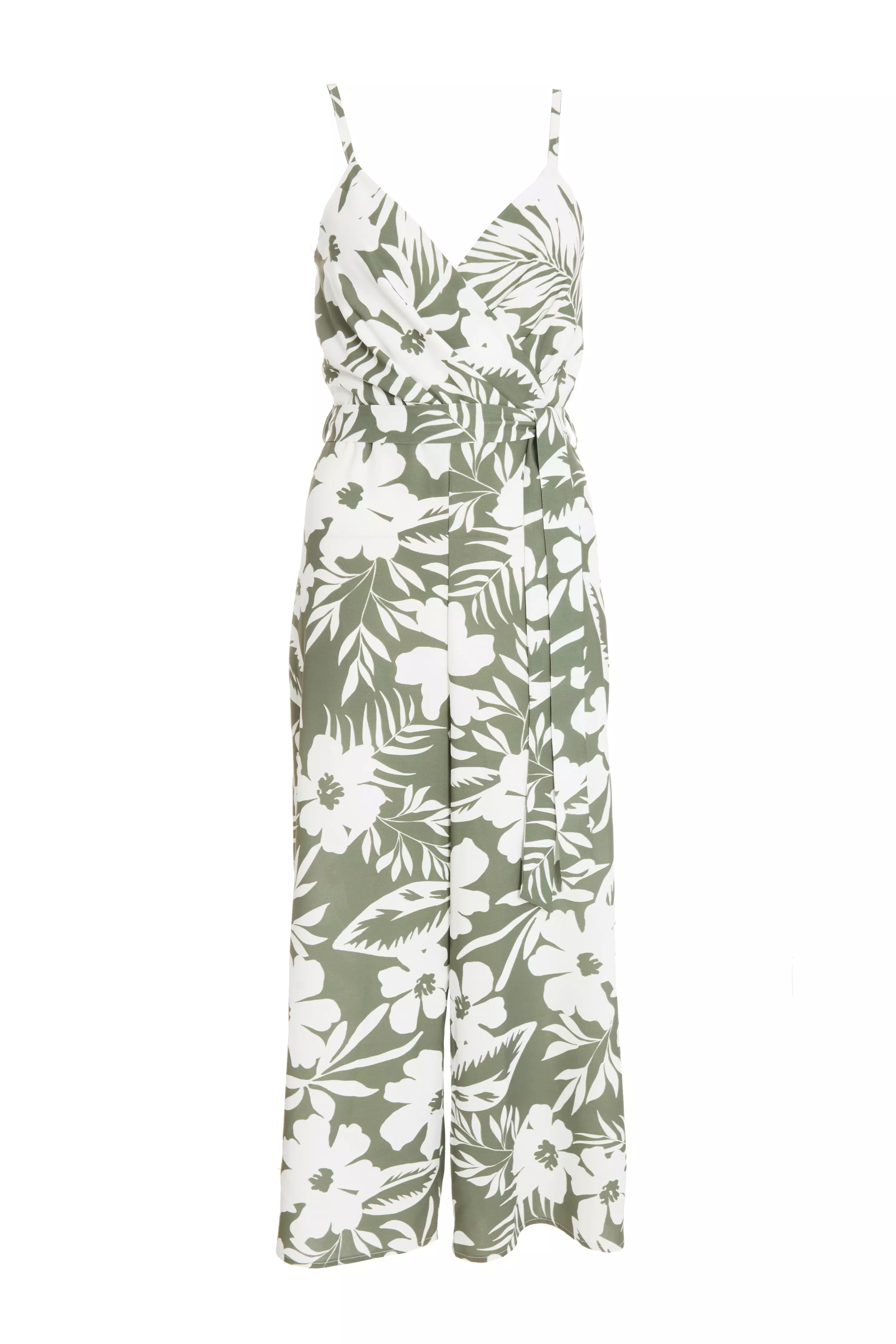 Khaki Tropical Print Culotte Jumpsuit