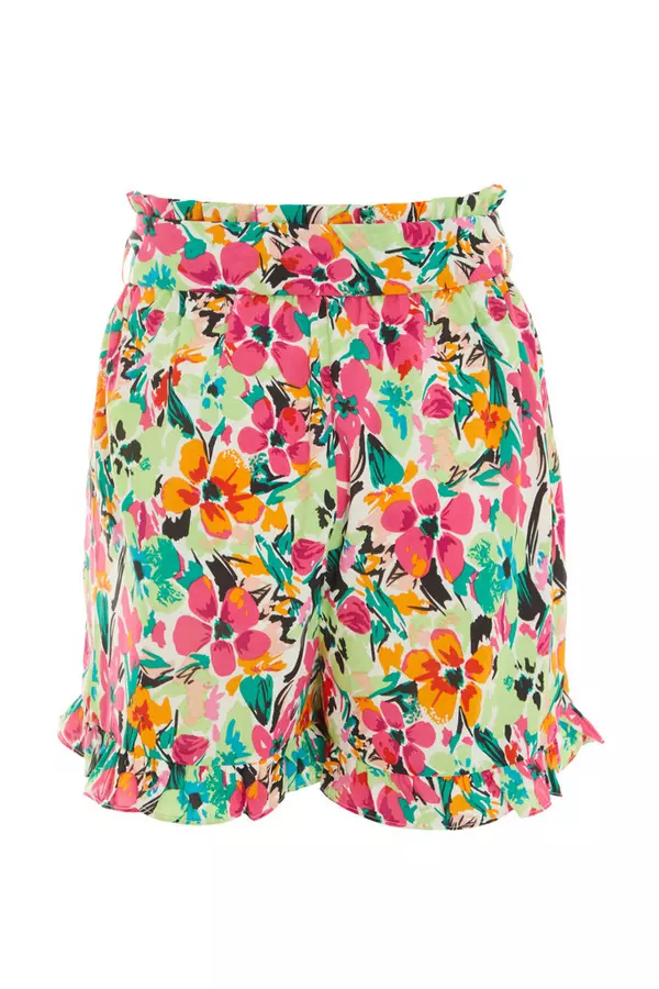 Multicoloured Floral Tie Waist Shorts