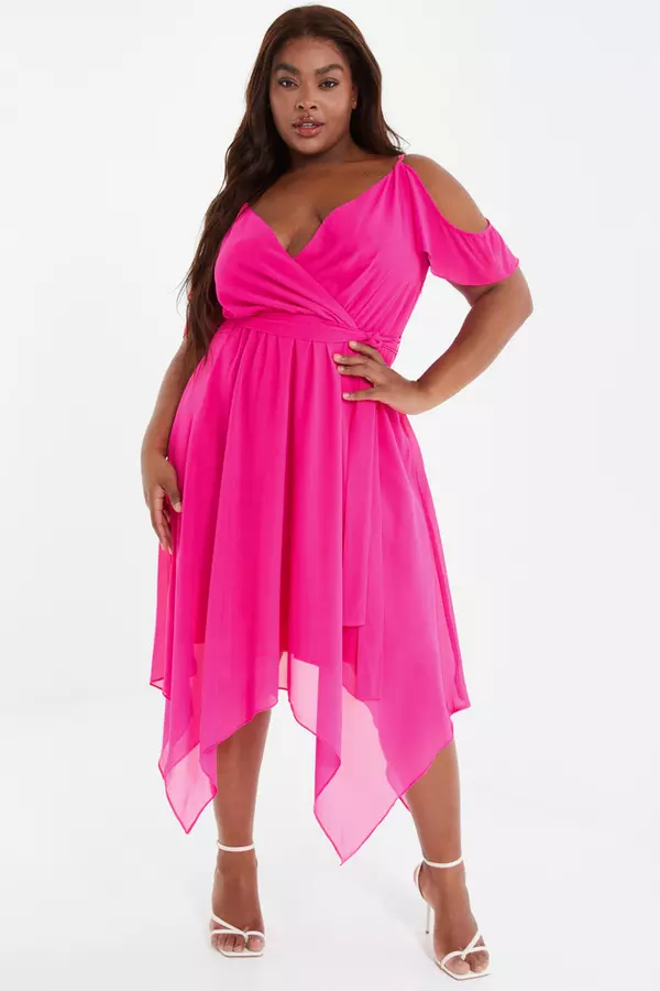 Curve Pink Cold Shoulder Midi Dress