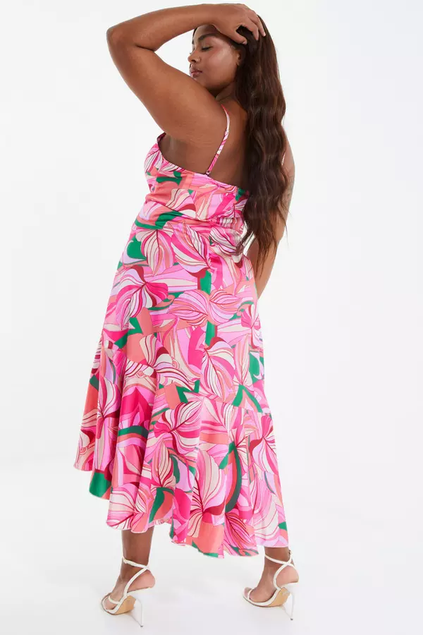 Curve Pink Scarf Print Midi Dress