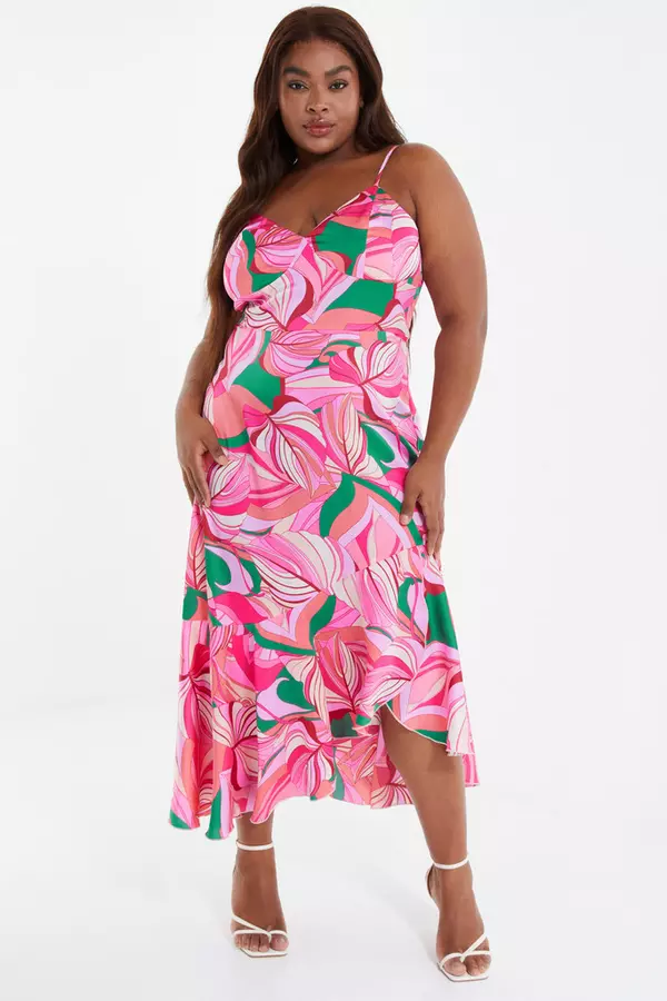Curve Pink Scarf Print Midi Dress