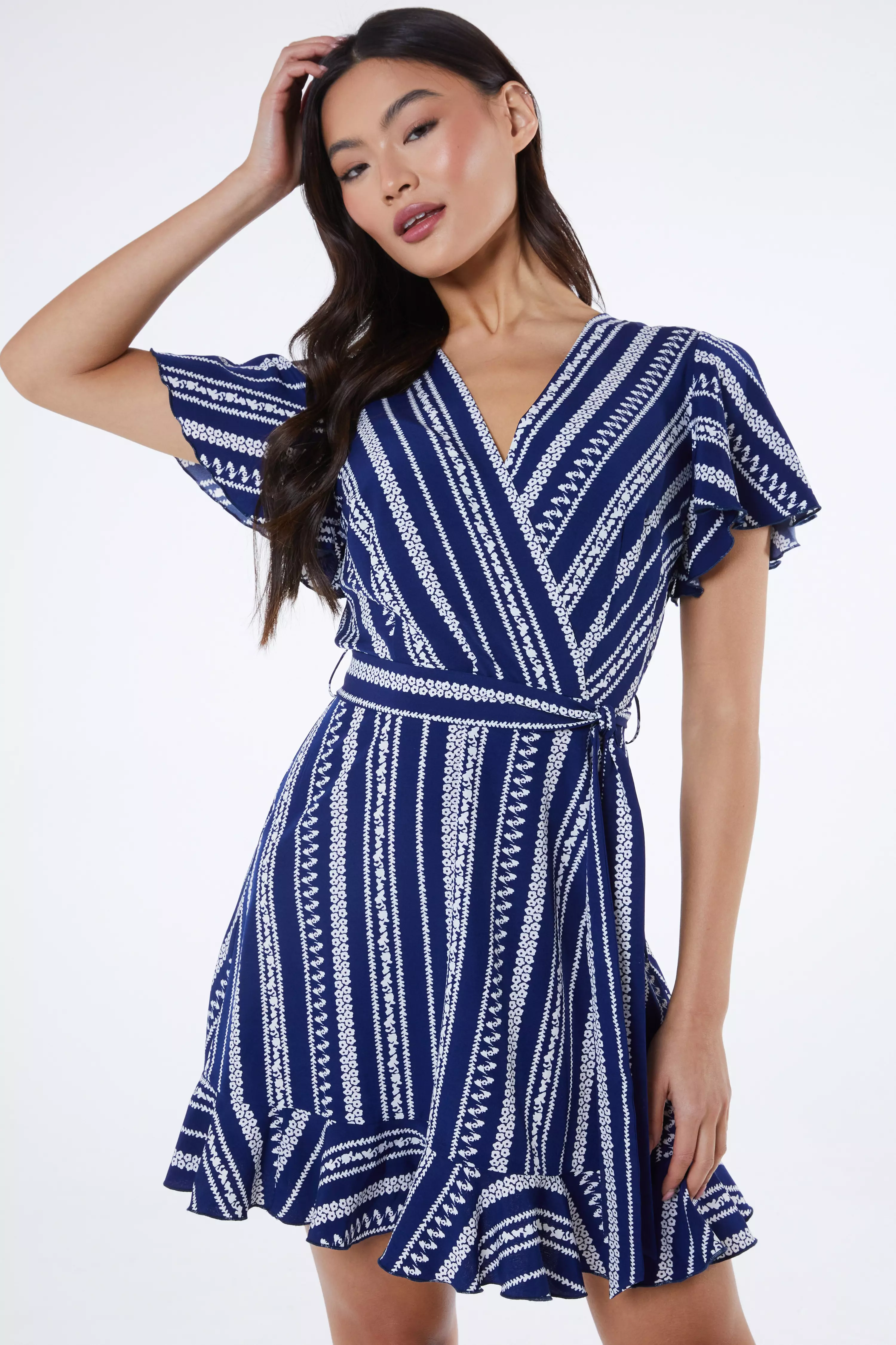 Navy Stripe Wrap Mini Dress