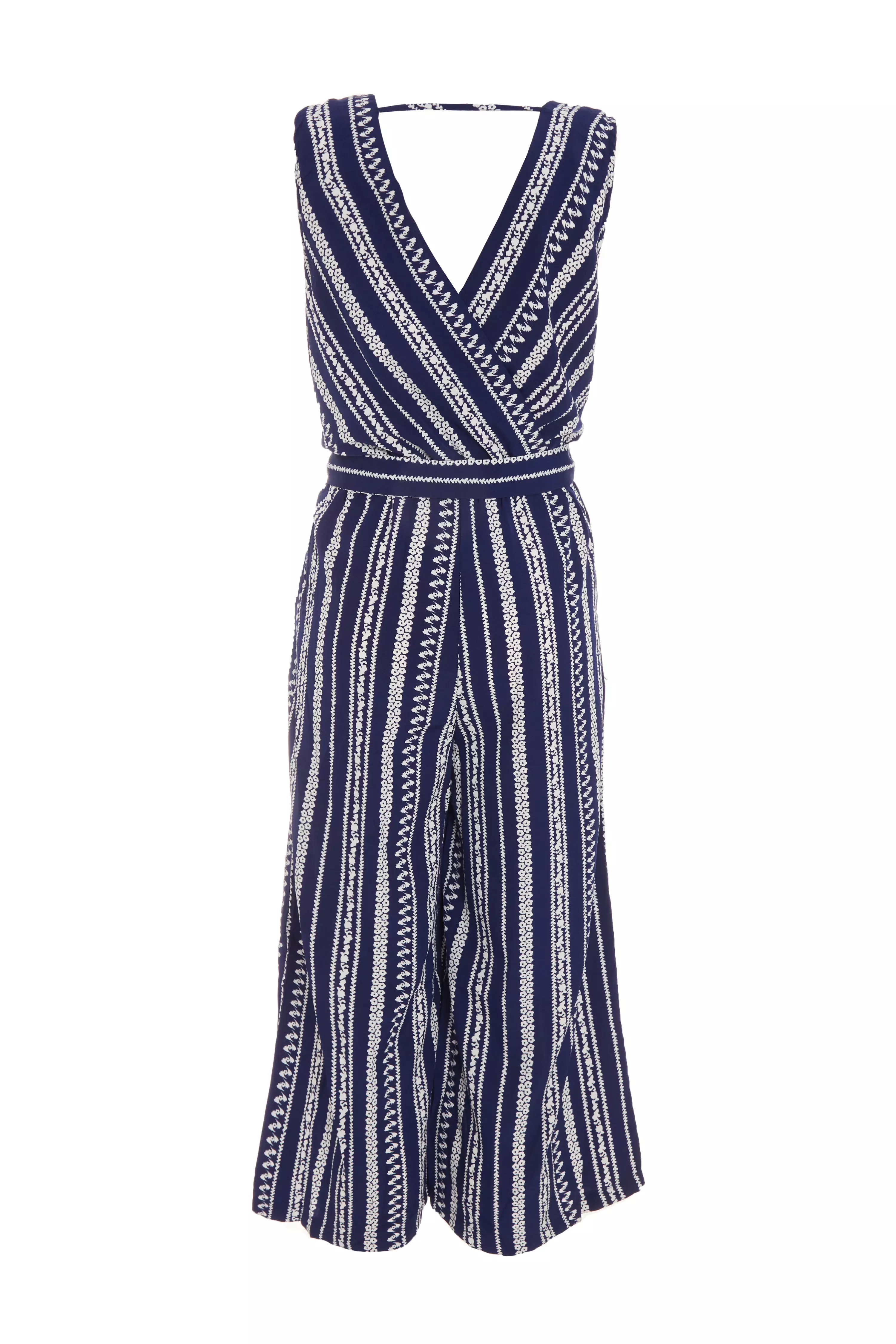 Navy Stripe Print Culotte Jumpsuit