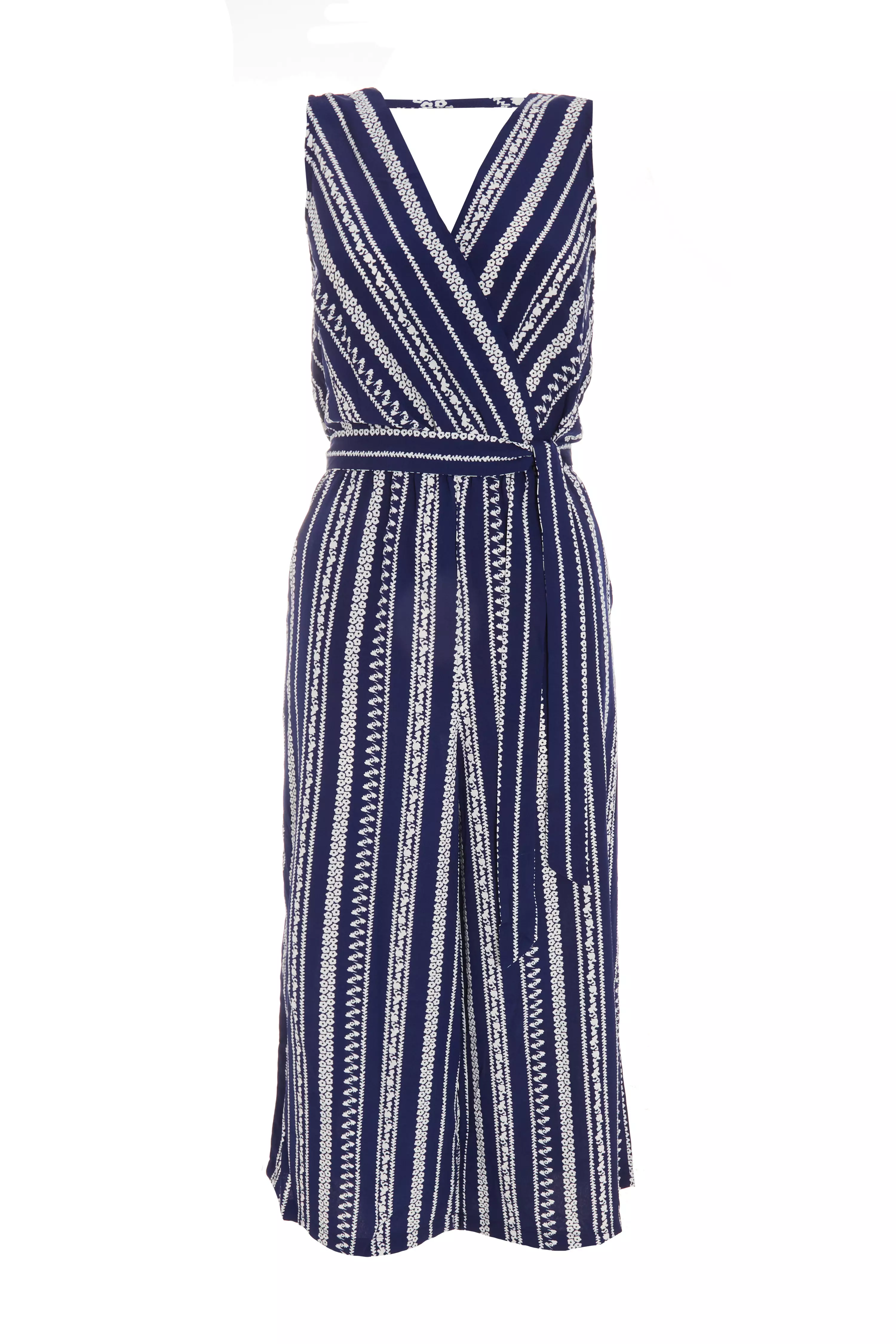 Navy Stripe Print Culotte Jumpsuit