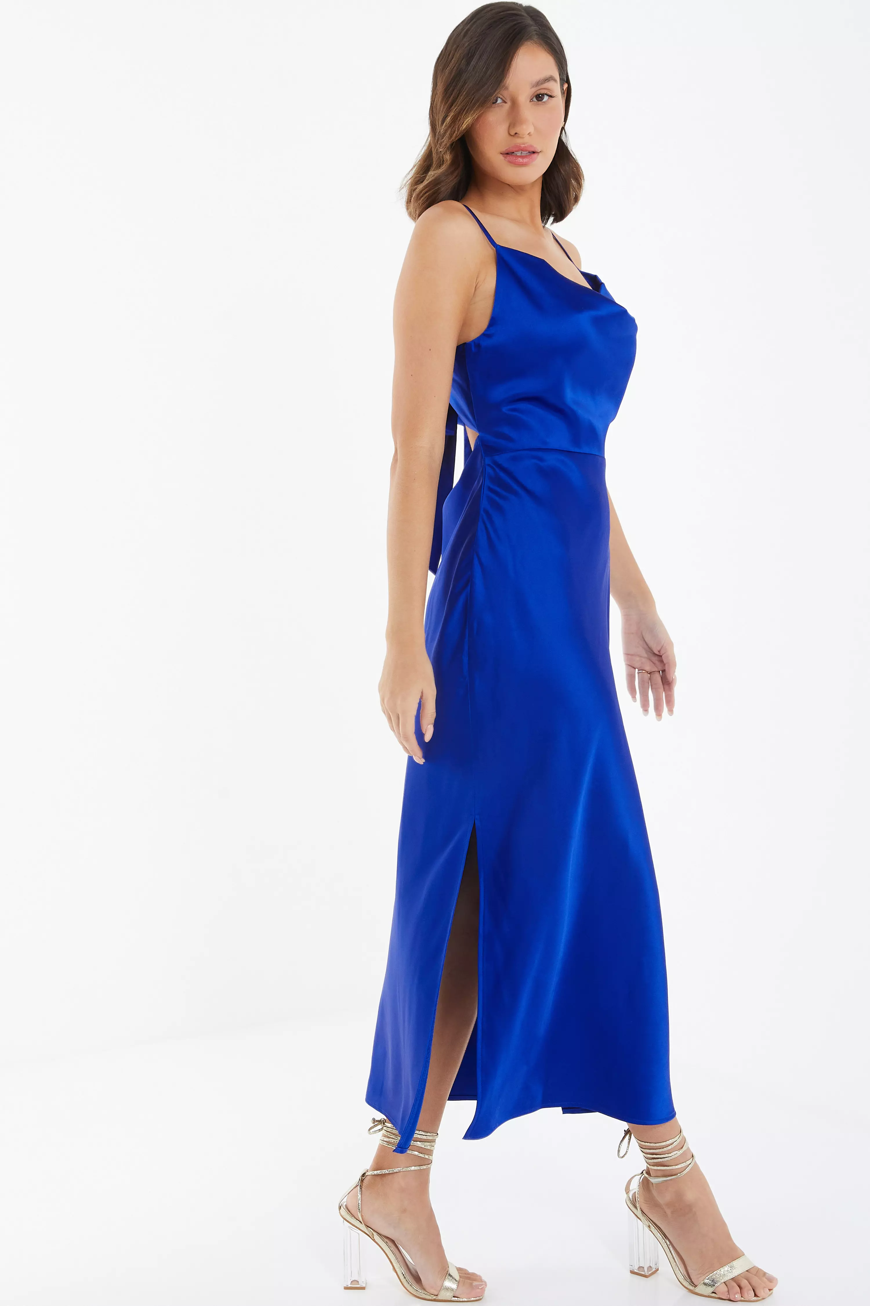 Royal Blue Satin Slip Midi Dress