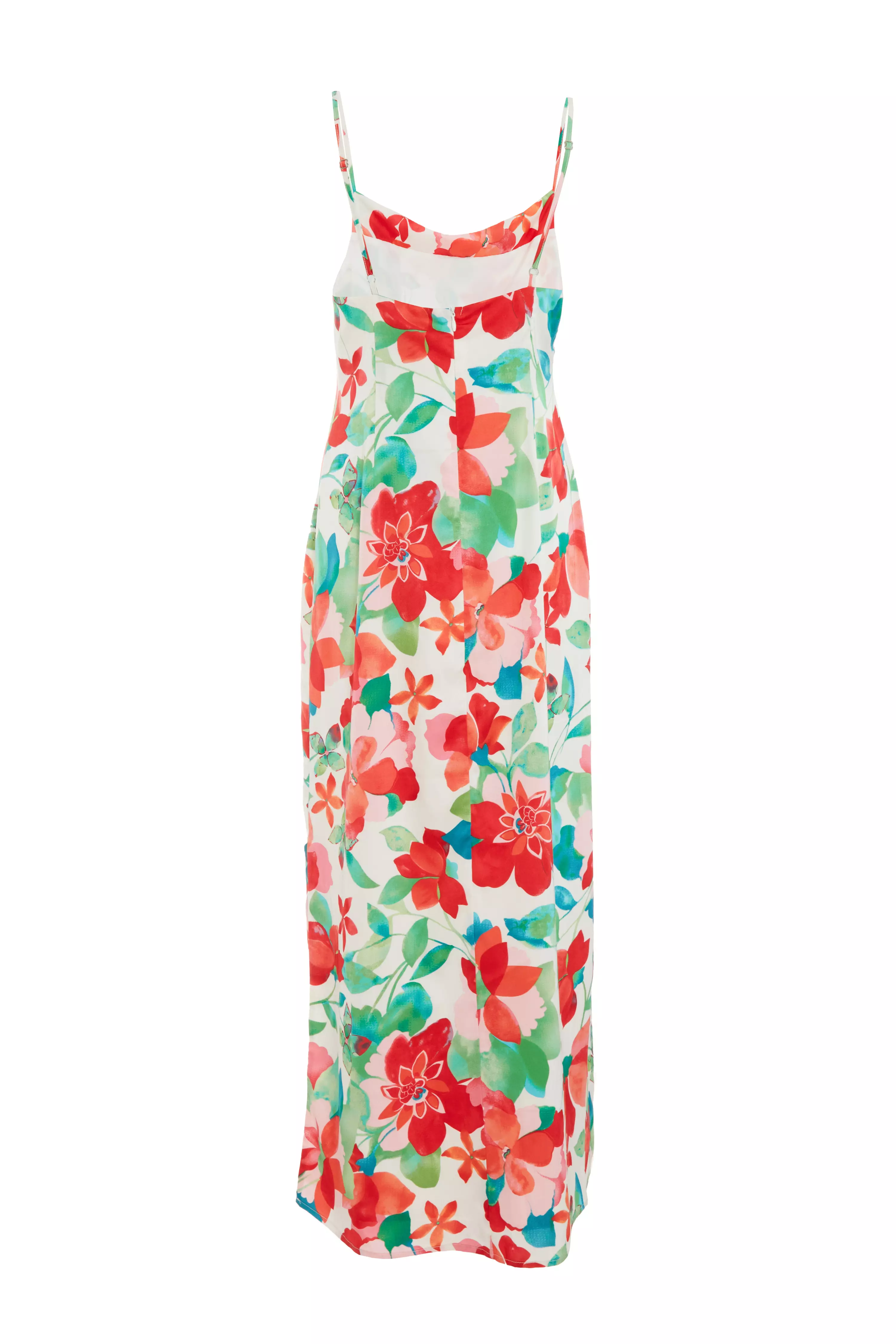 Multicoloured Tropical Satin Midi Dress