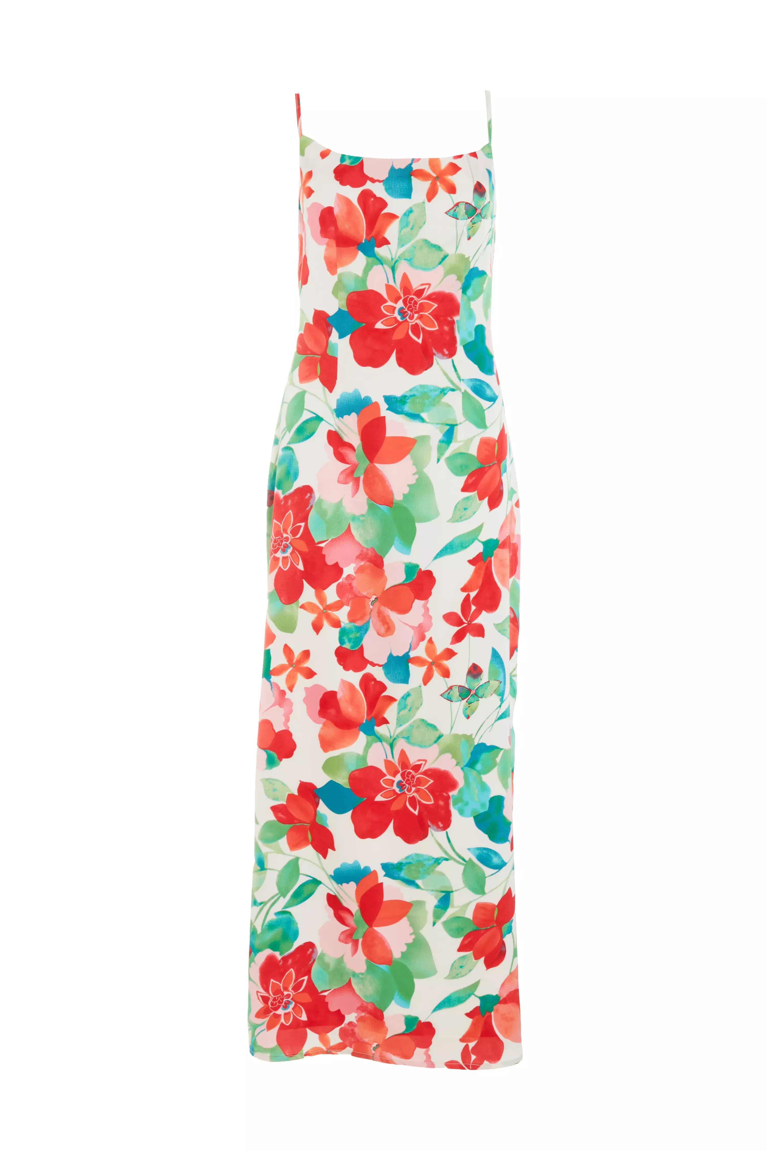 Multicoloured Tropical Satin Midi Dress