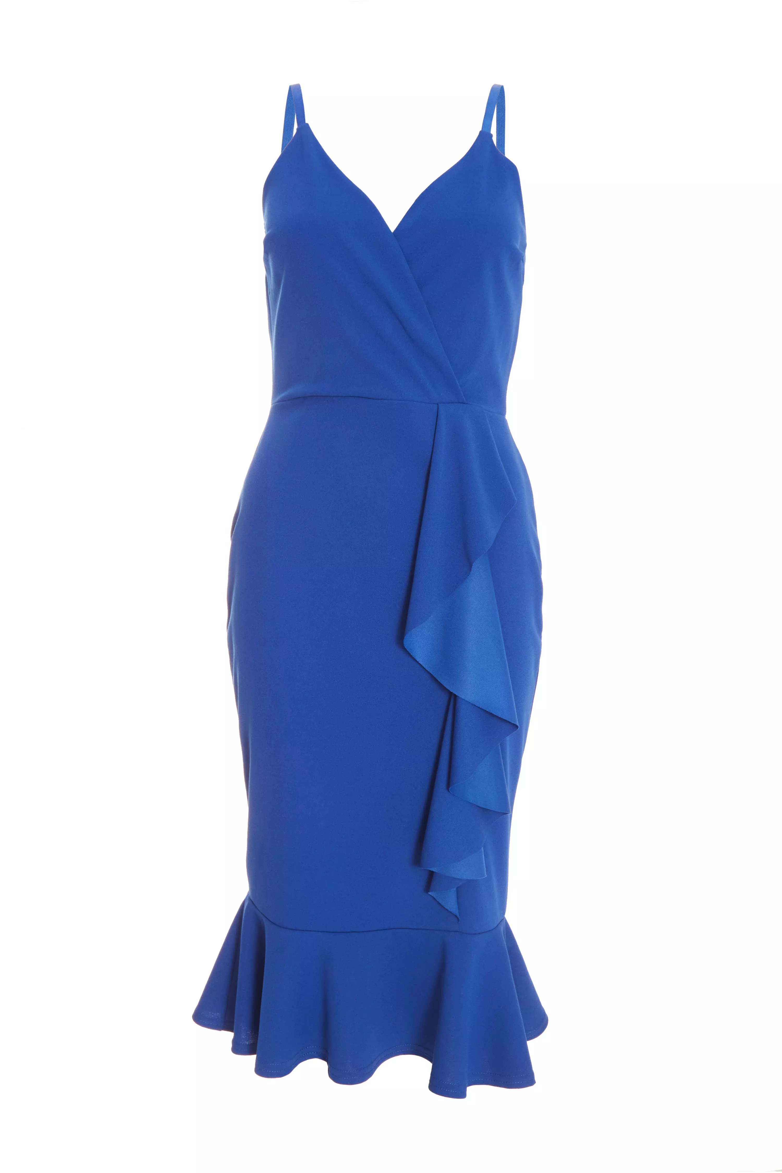 Blue Frill Wrap Midi Dress