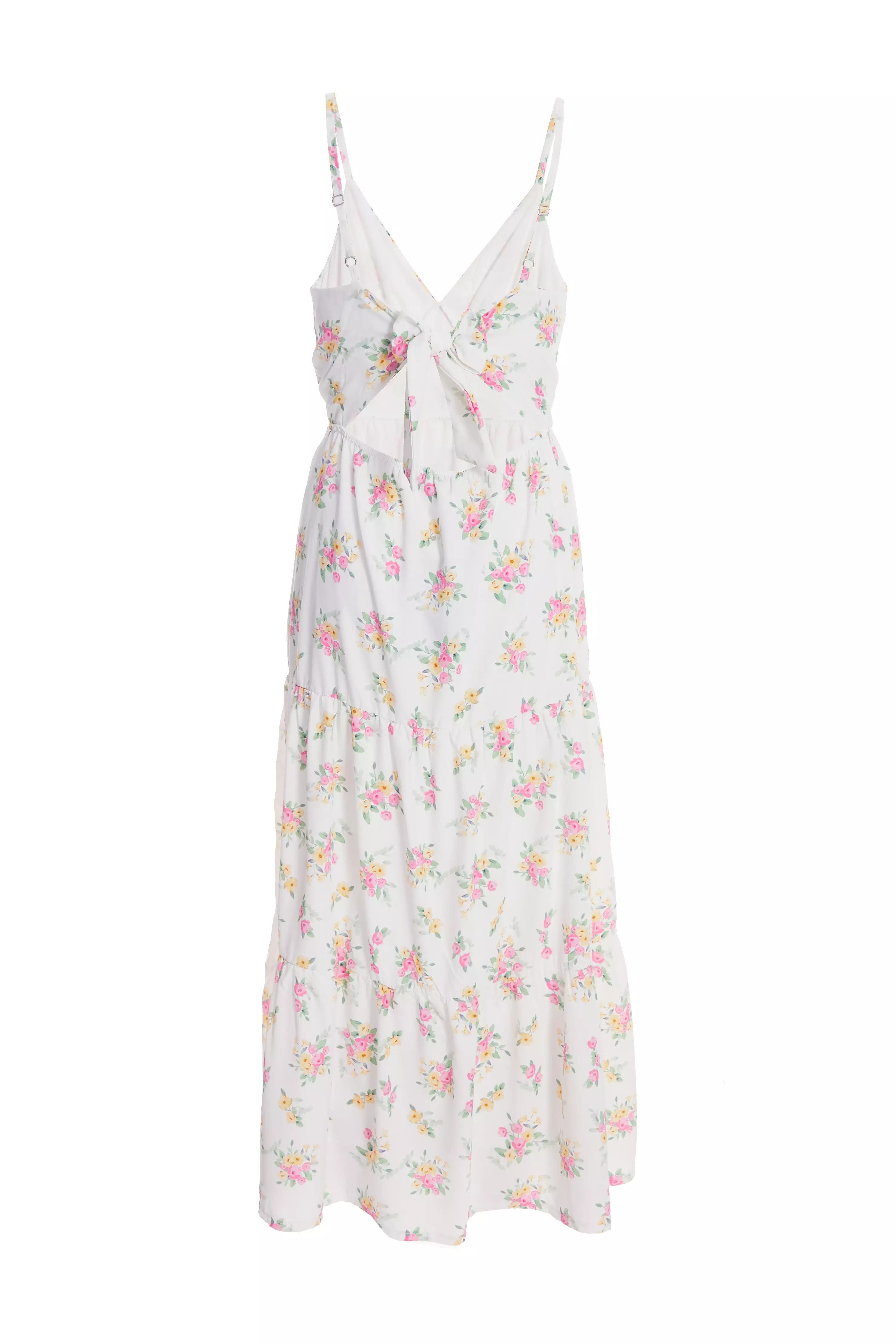 White Ditsy Floral Ruched Midi Dress