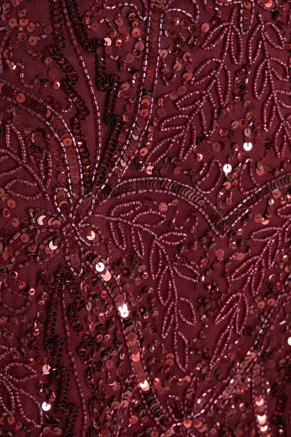 Red Sequin Embroidered Maxi Dress