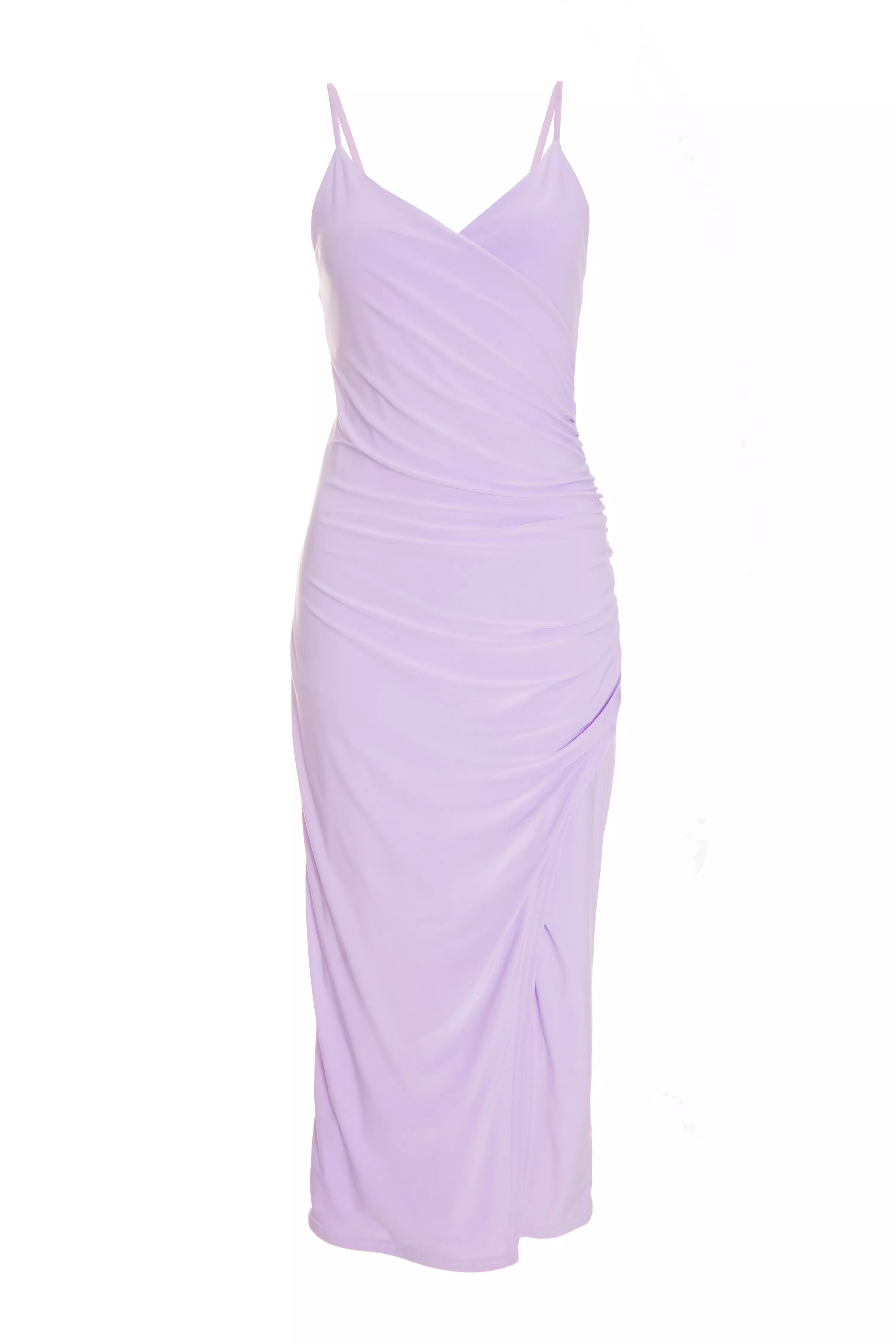 Lilac Wrap Ruched Midi Dress