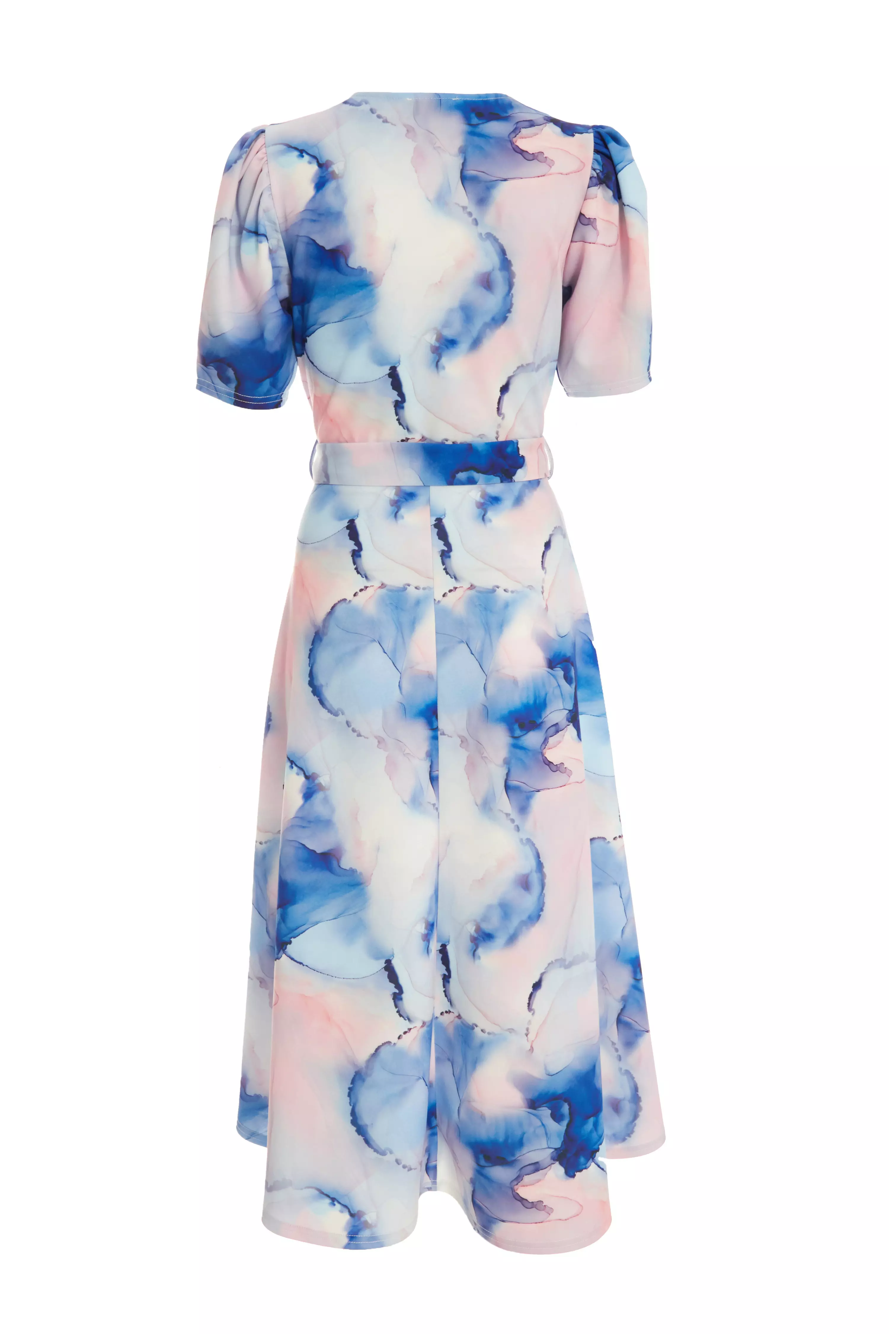 Blue Marble Print Dip Hem Dress