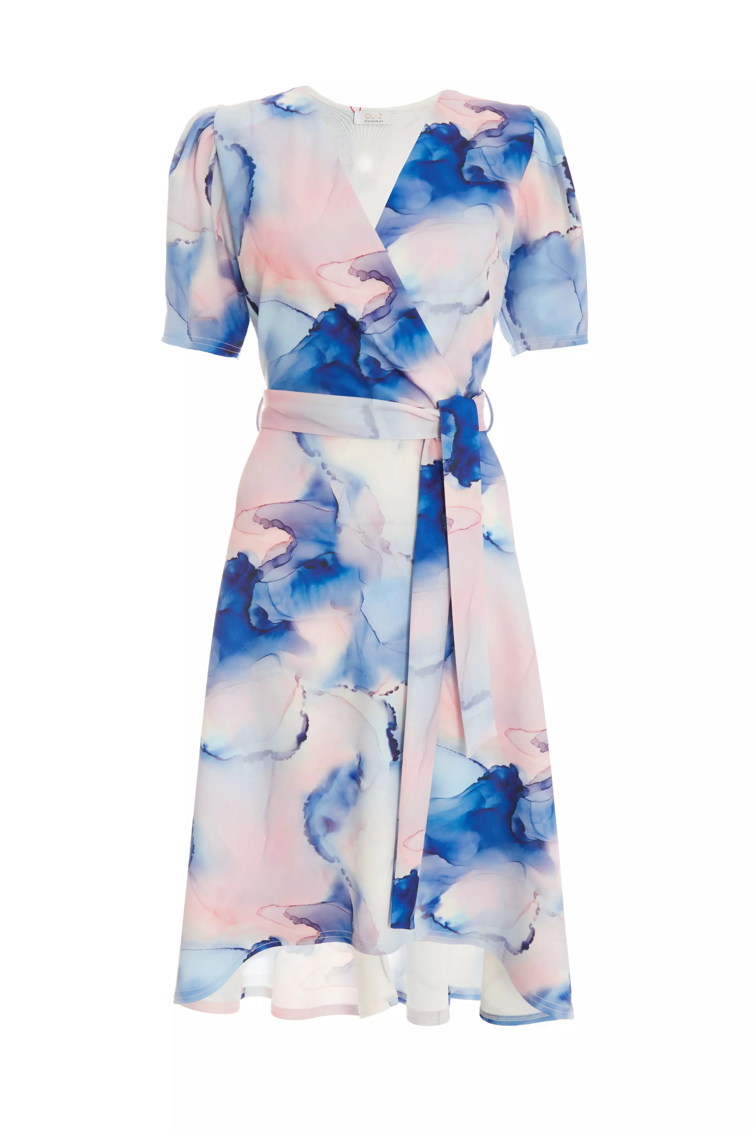 Blue Marble Print Dip Hem Dress