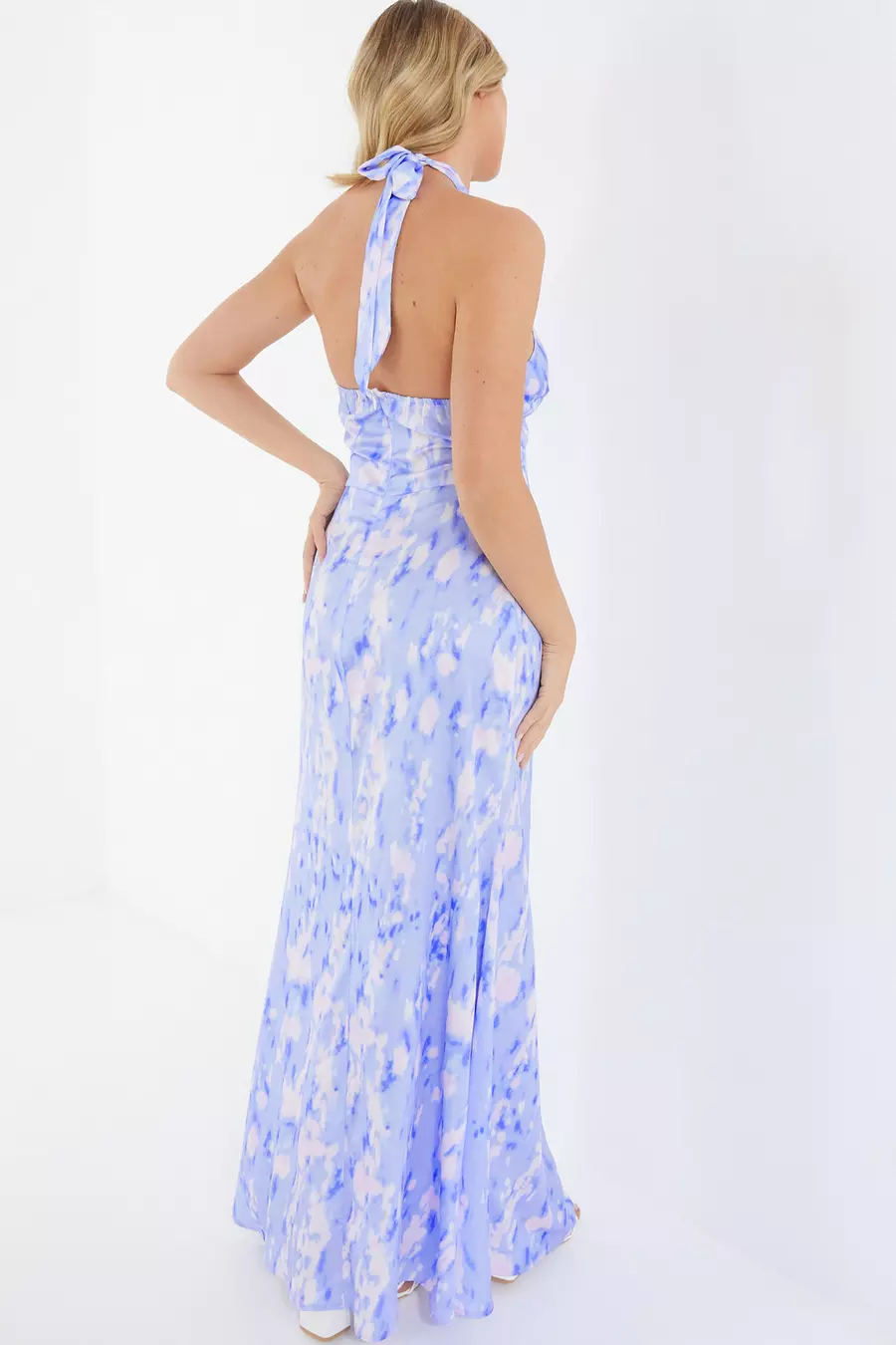 Blue Marble Print Halter Neck Maxi Dress QUIZ Clothing