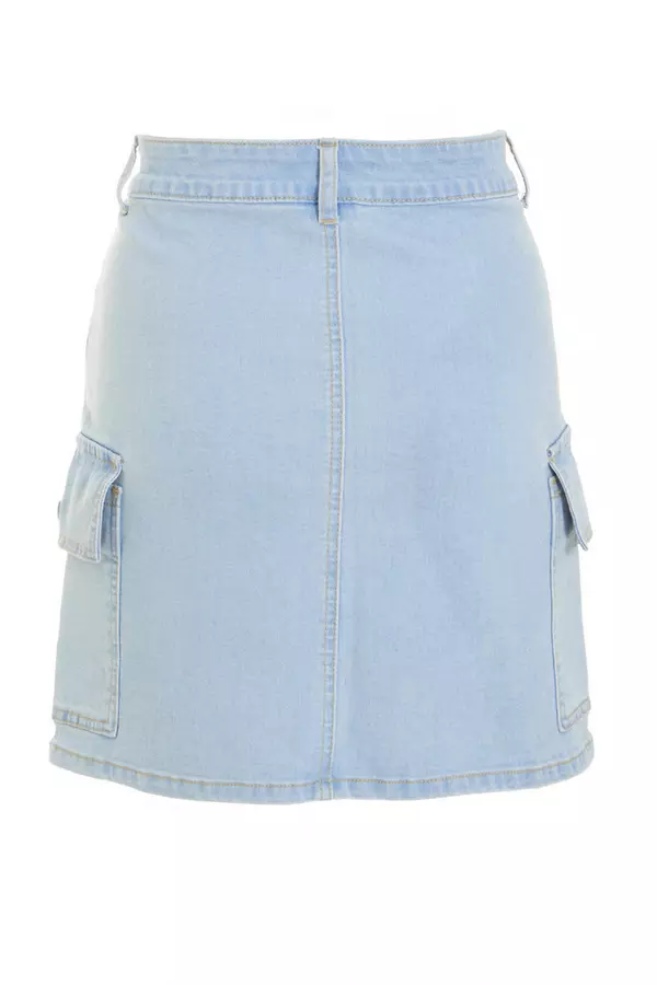 Light Blue Denim Cargo Mini Skirt