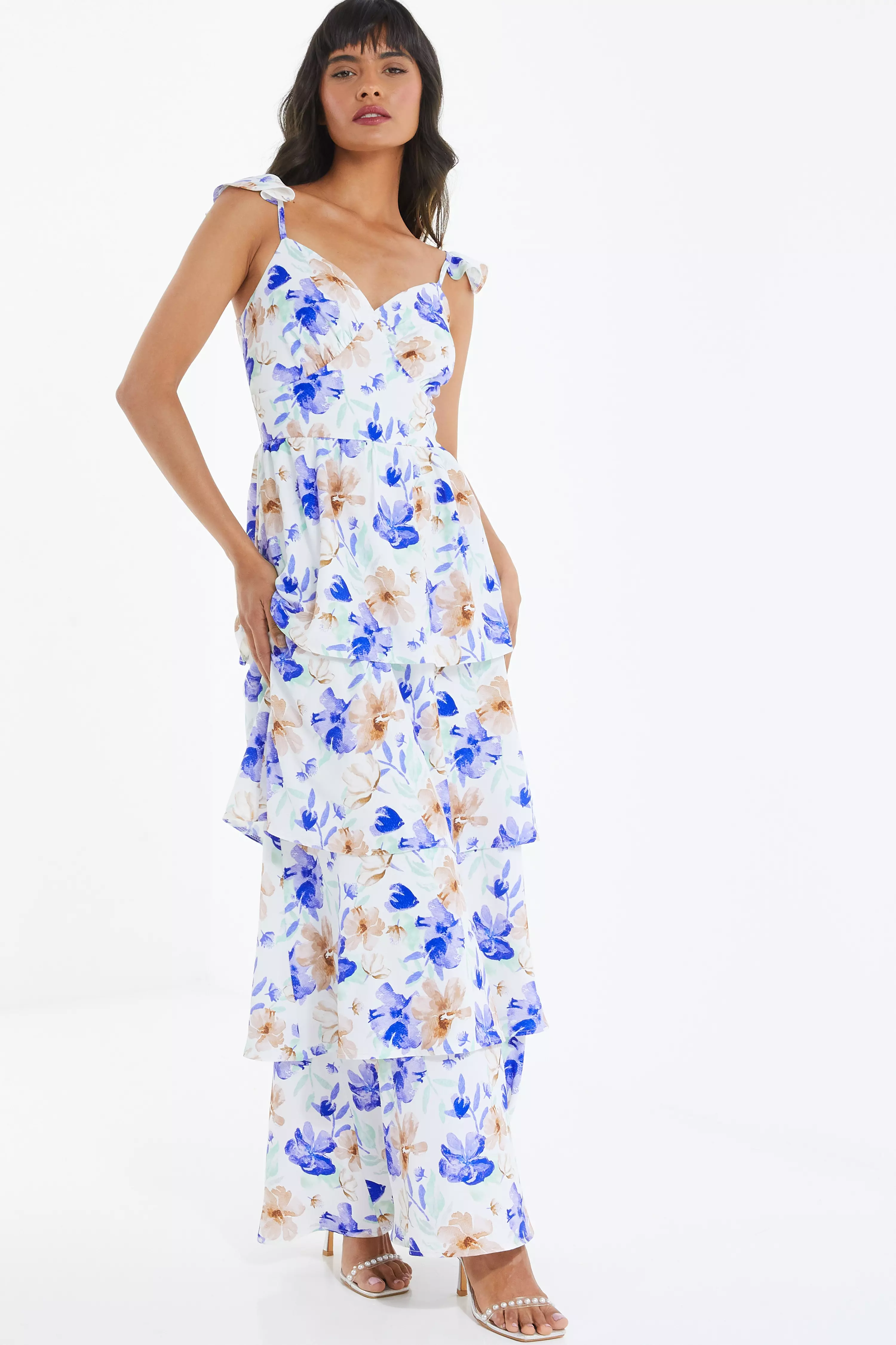 White Floral Tiered Maxi Dress