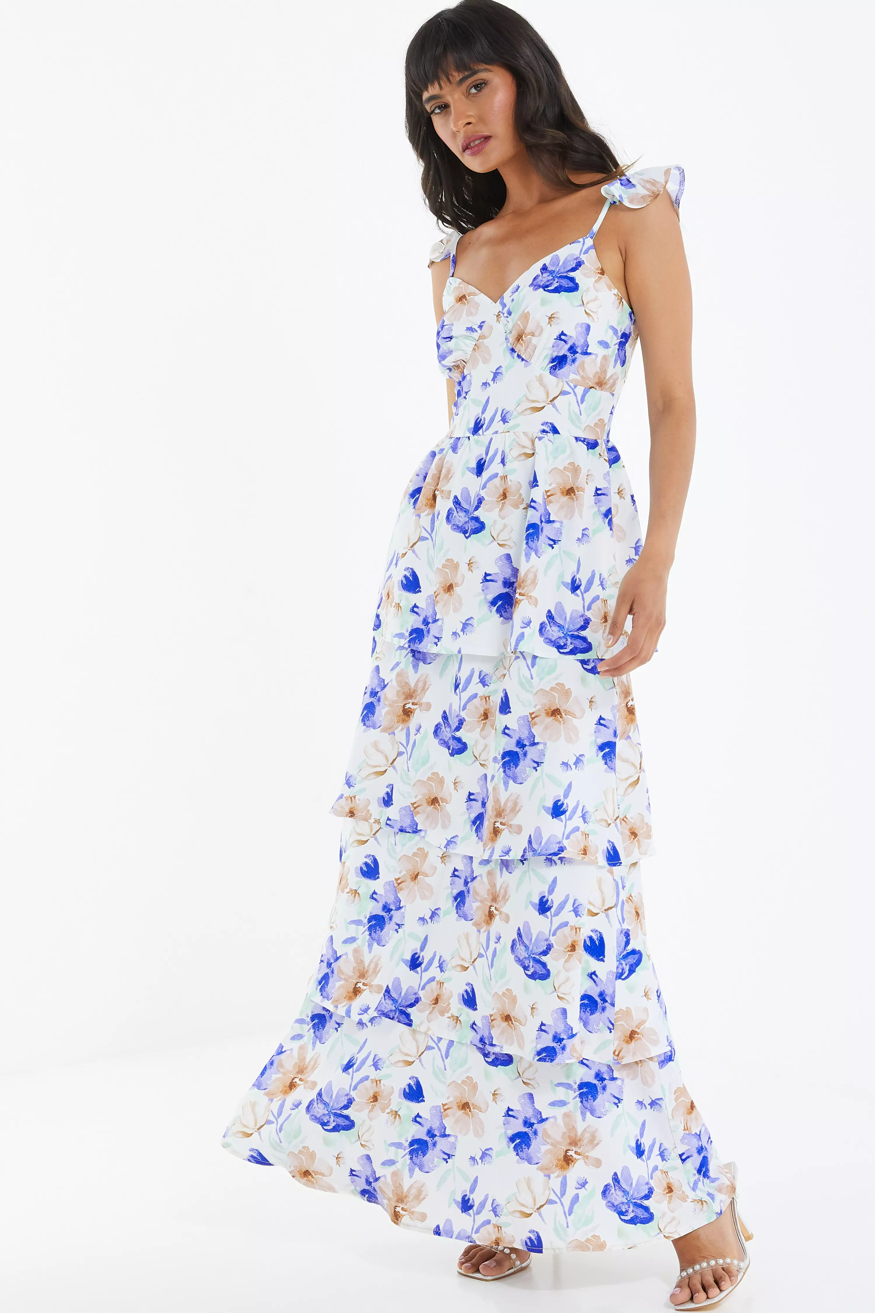 White Floral Tiered Maxi Dress