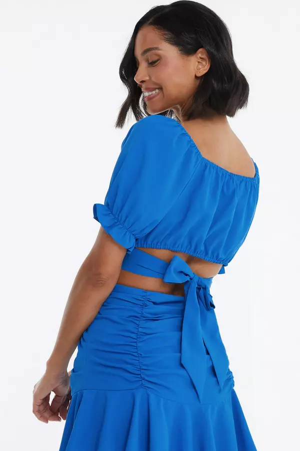 Blue Ruched Crop Top