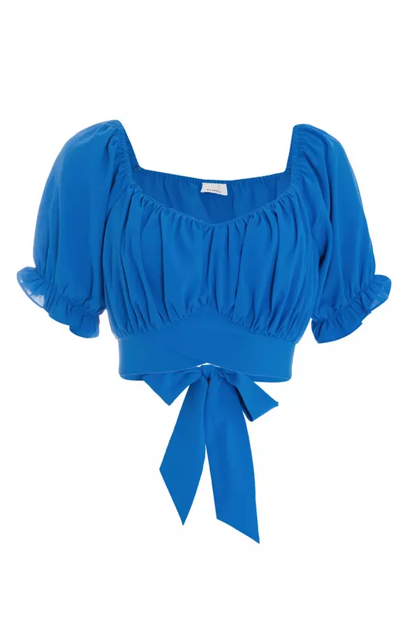 Blue Ruched Crop Top