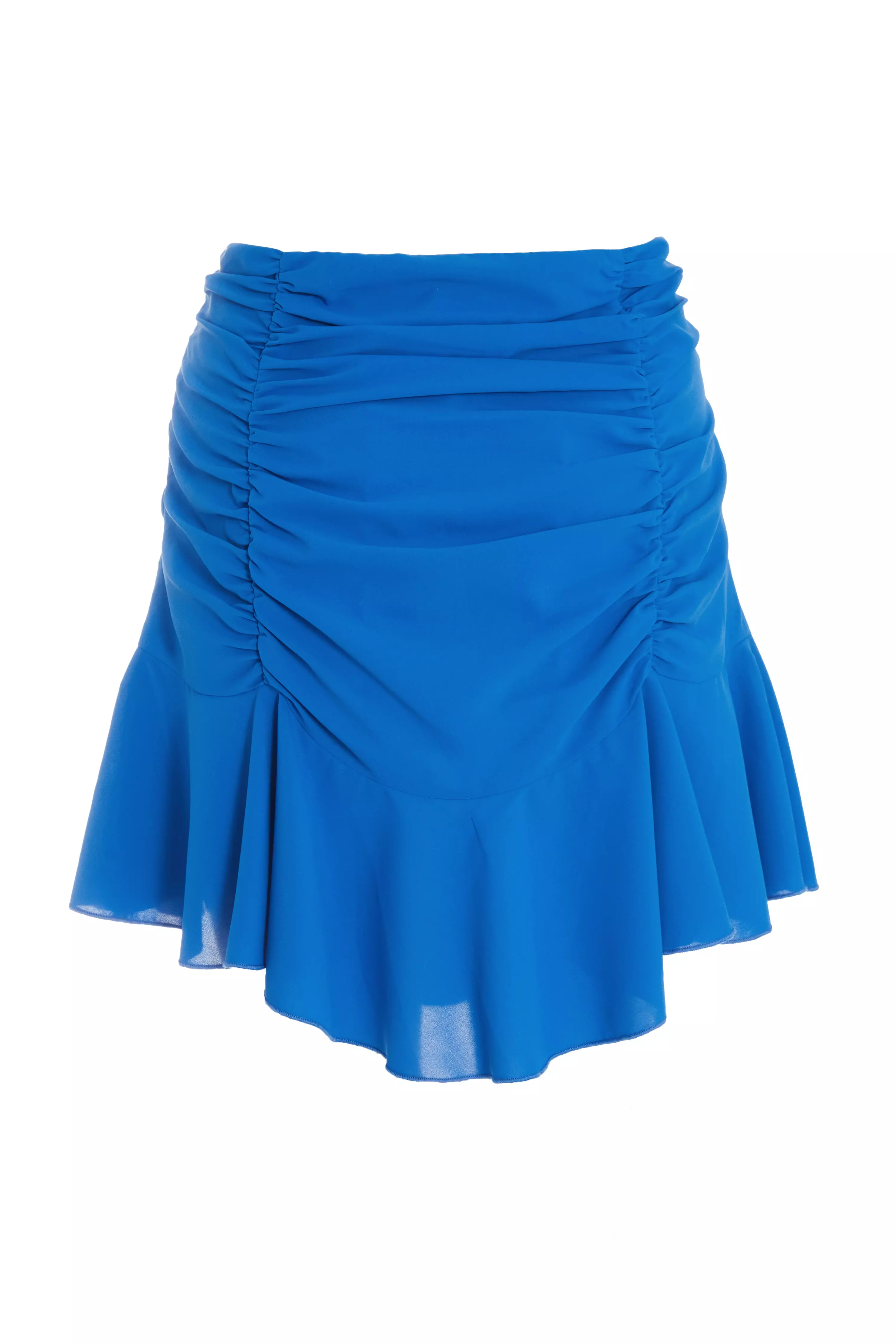 Blue Ruched Mini Skirt