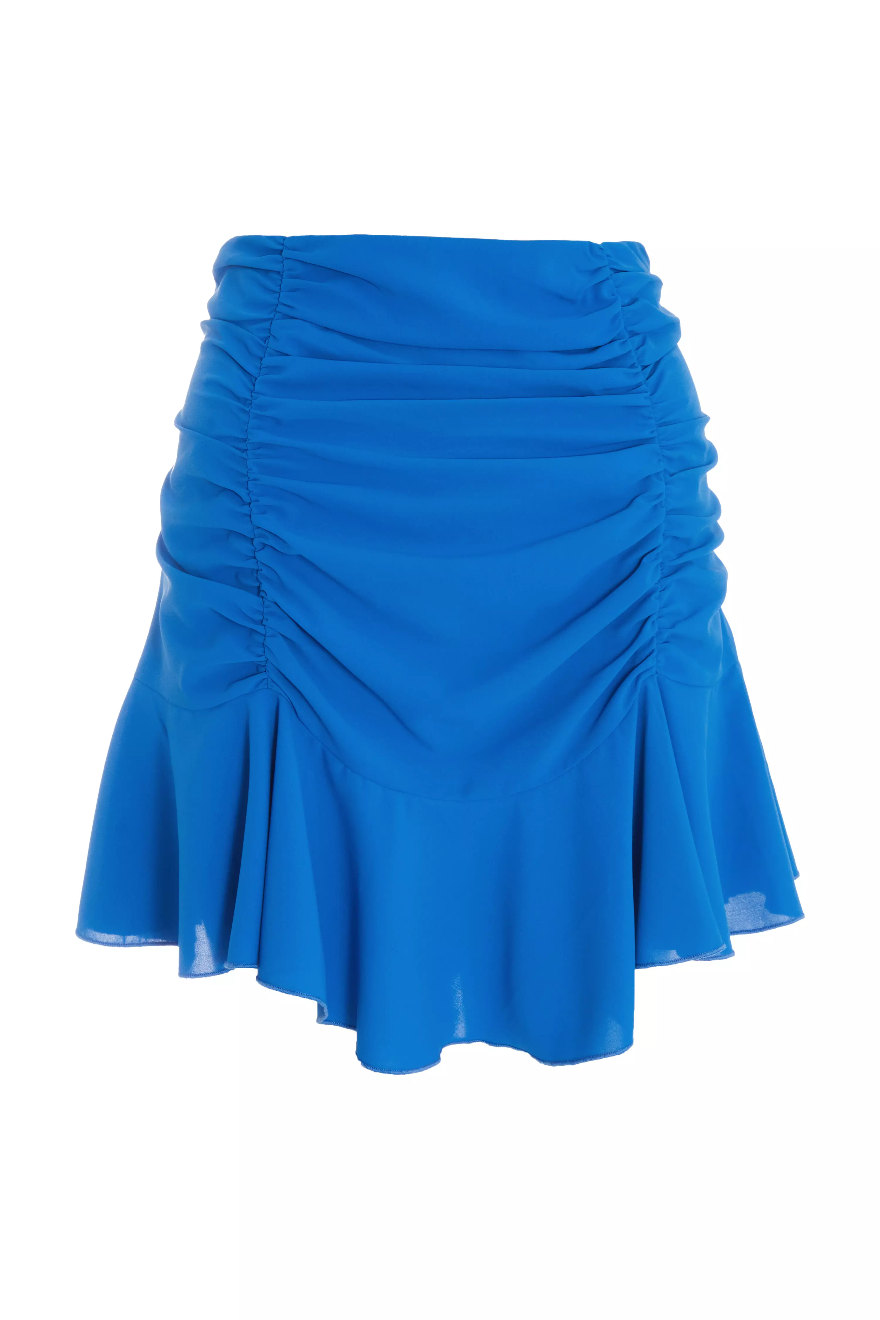 Blue Ruched Mini Skirt