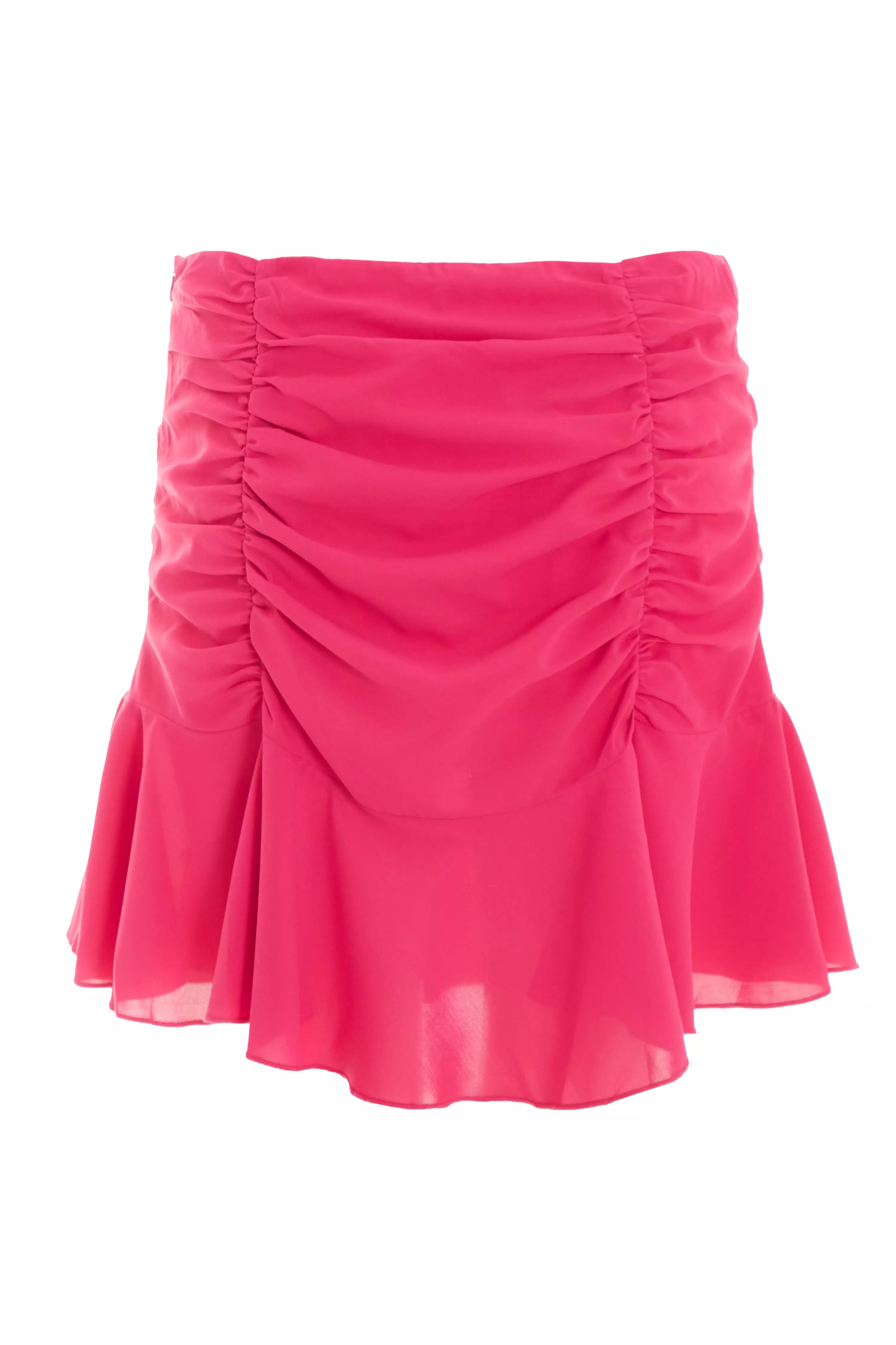 Pink Ruched Mini Skirt