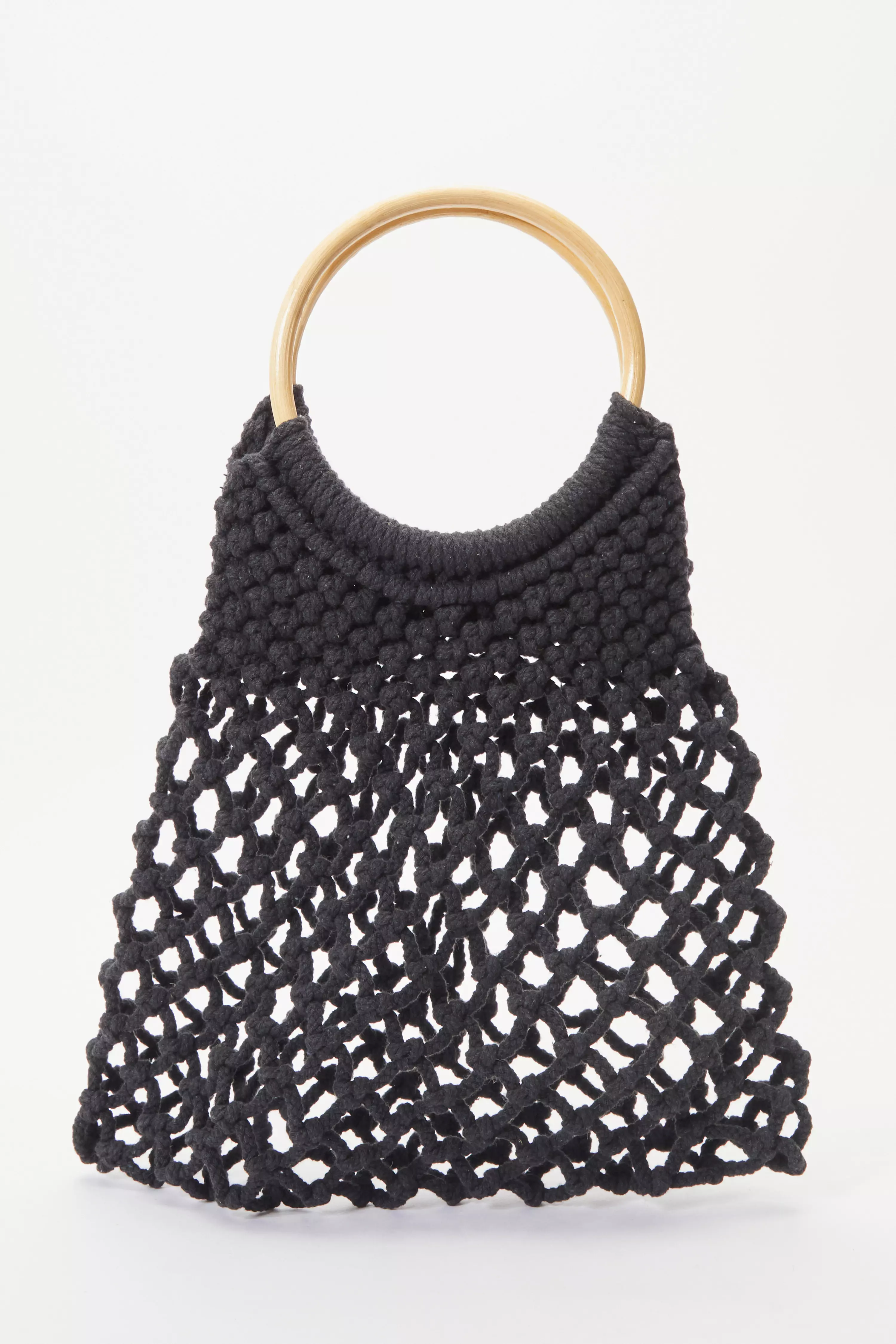 Black Crochet Bamboo Handbag