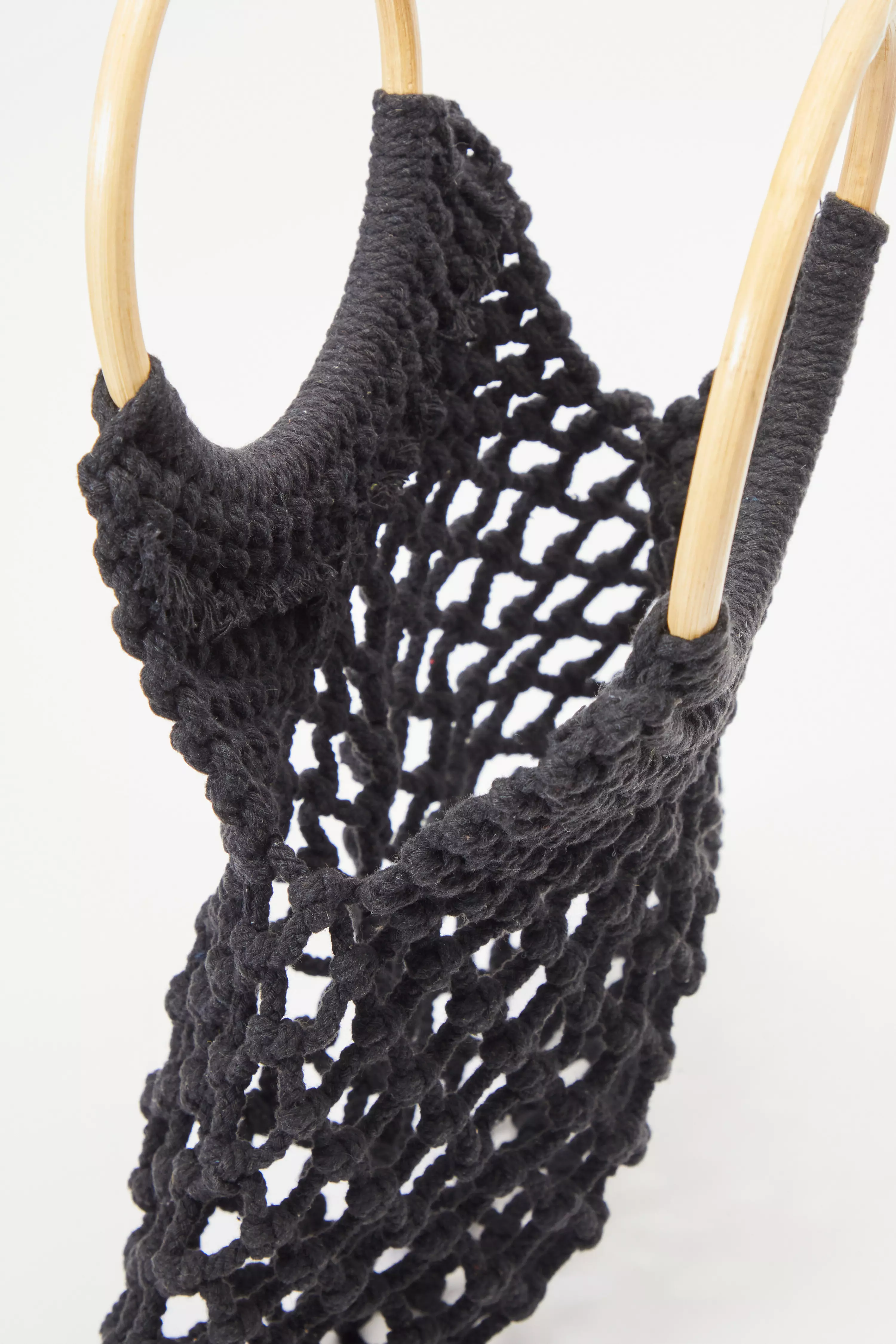 Black Crochet Bamboo Handbag