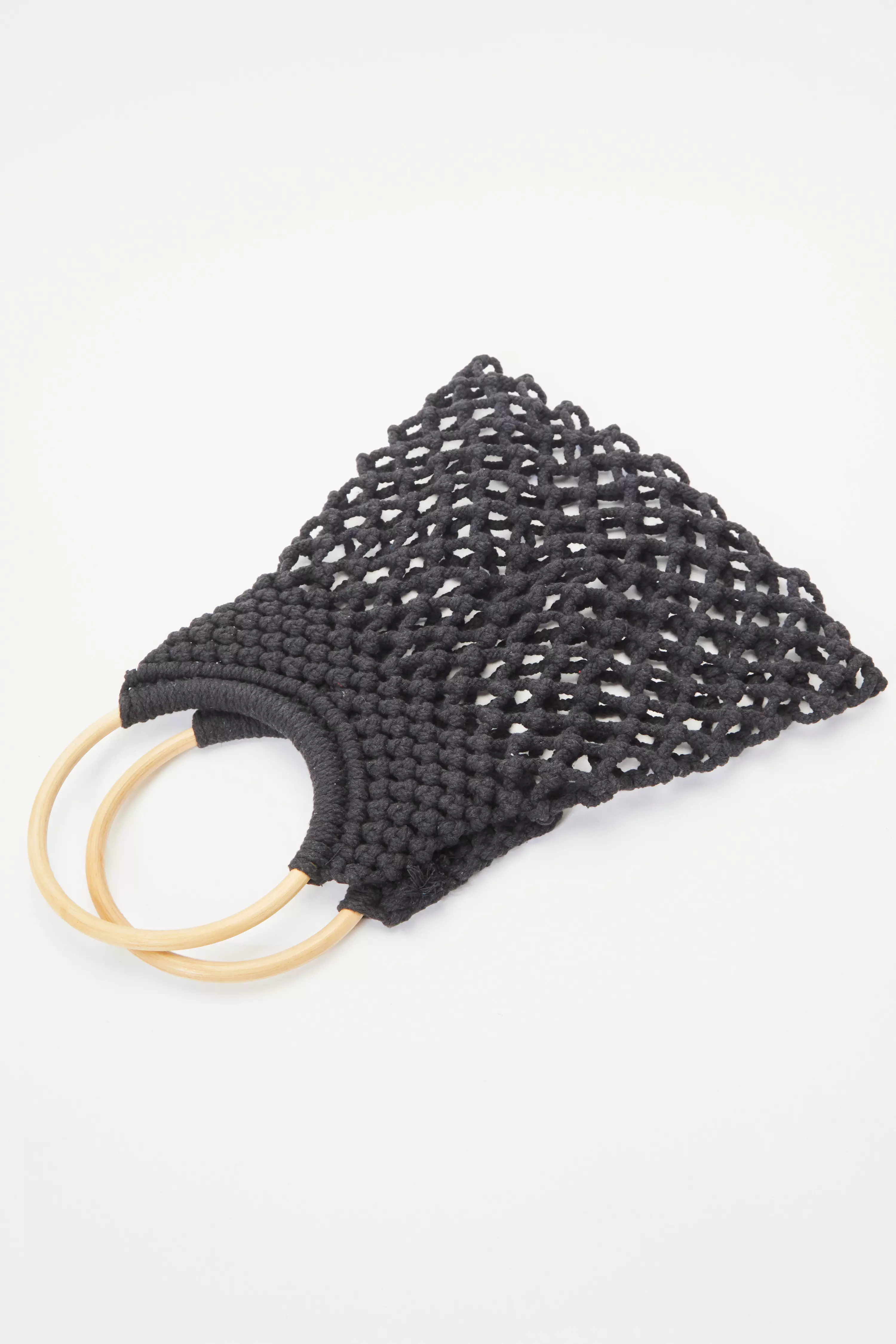 Black Crochet Bamboo Handbag