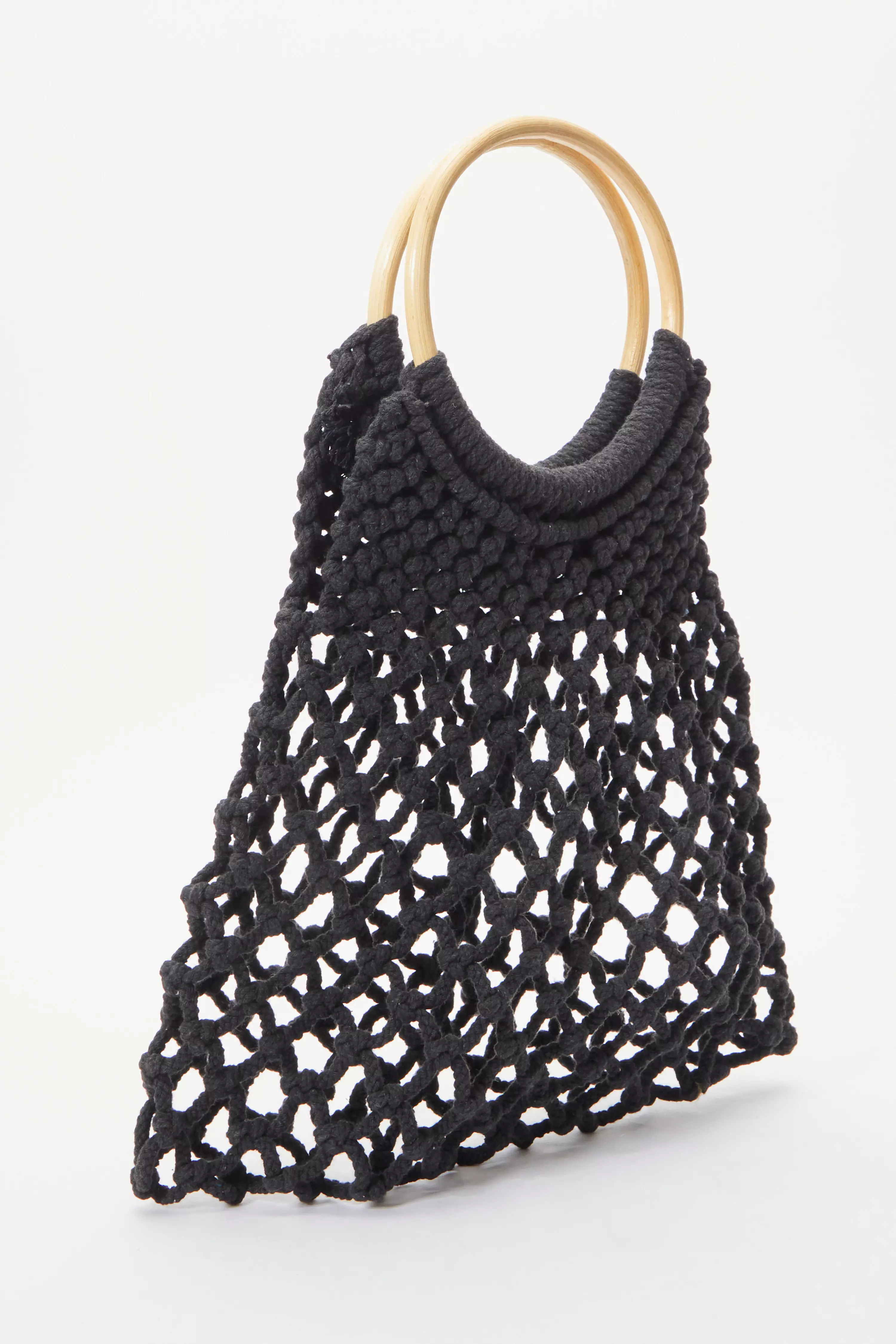 Black Crochet Bamboo Handbag