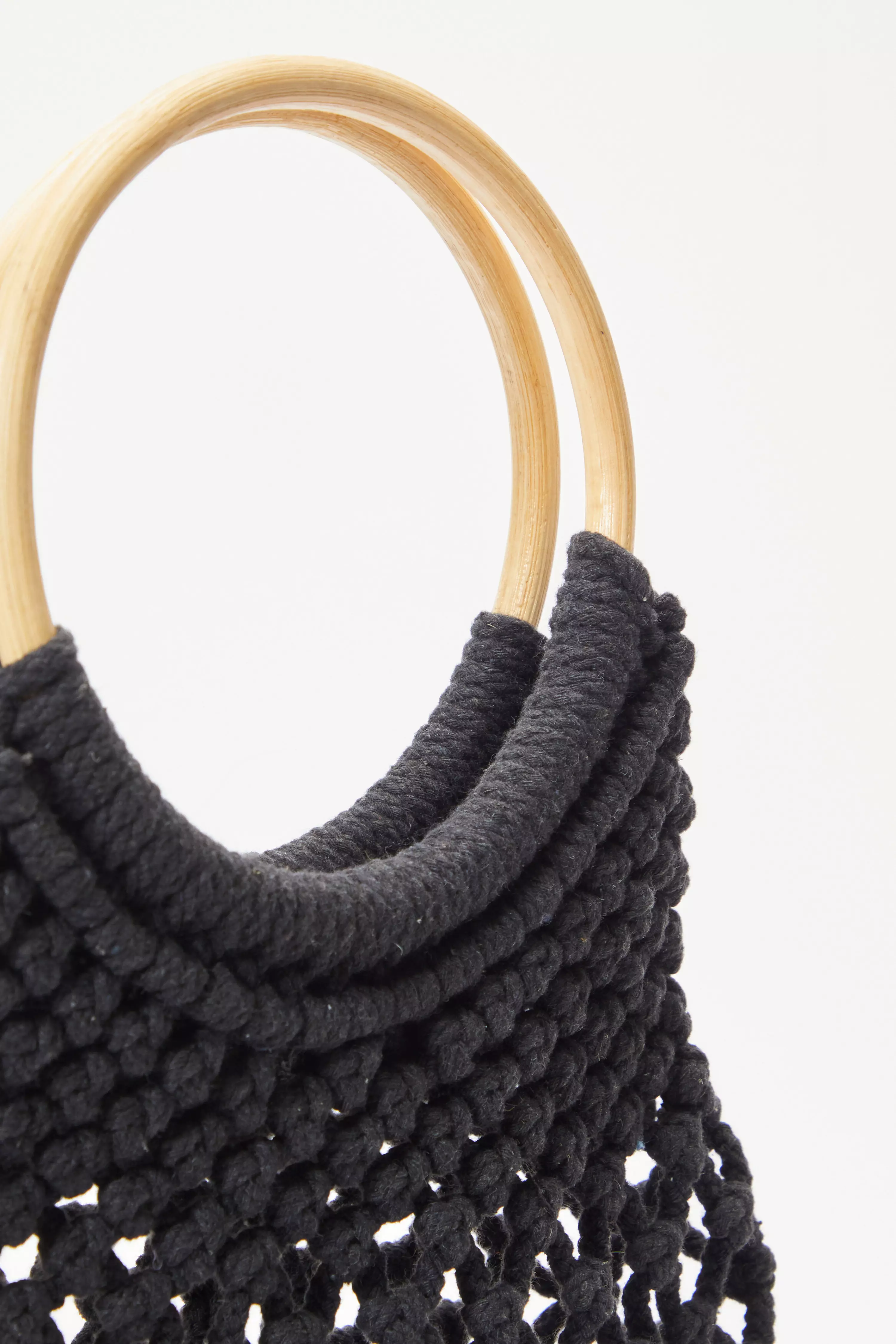 Black Crochet Bamboo Handbag