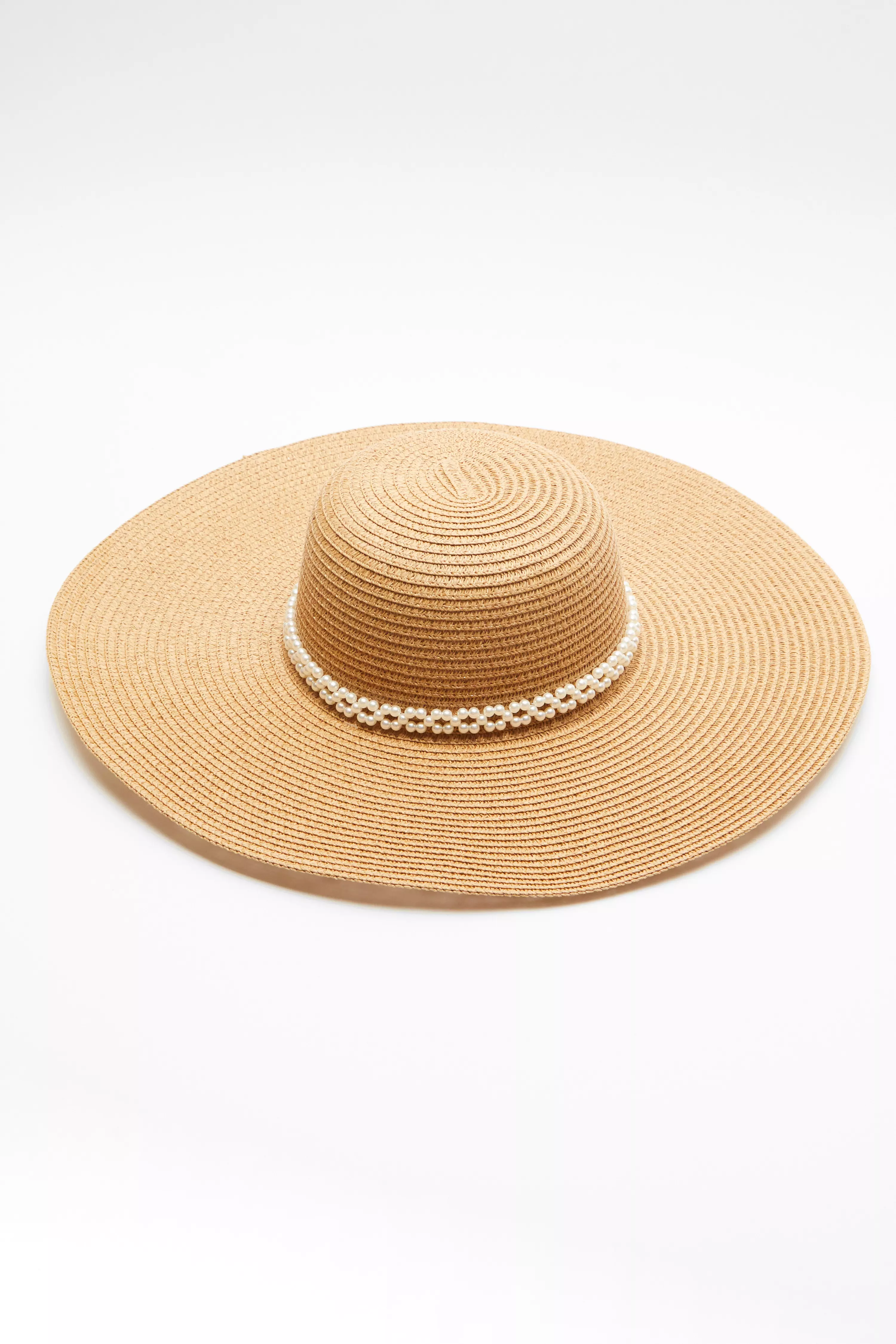 Tan Pearl Fedora Hat