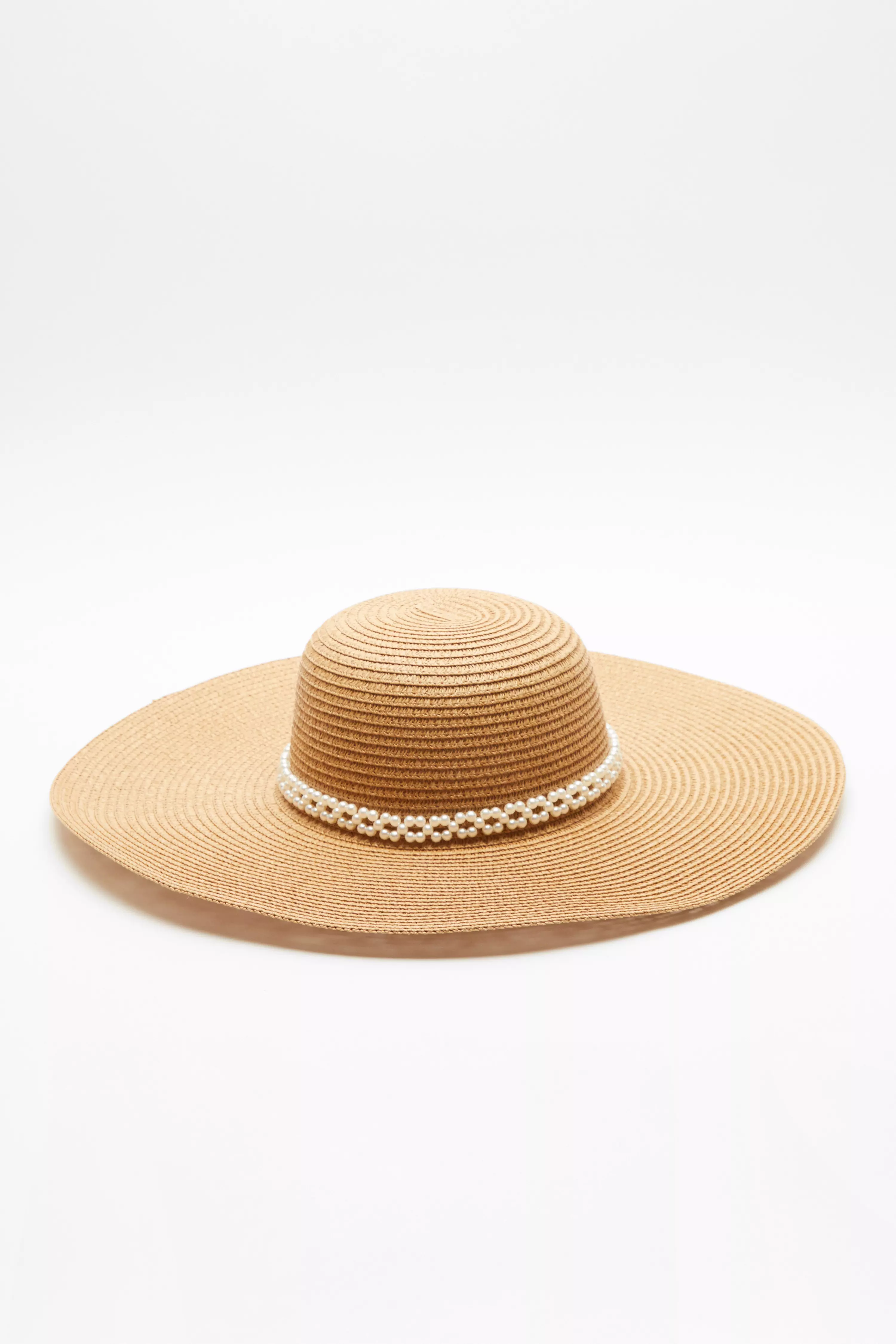 Tan Pearl Fedora Hat