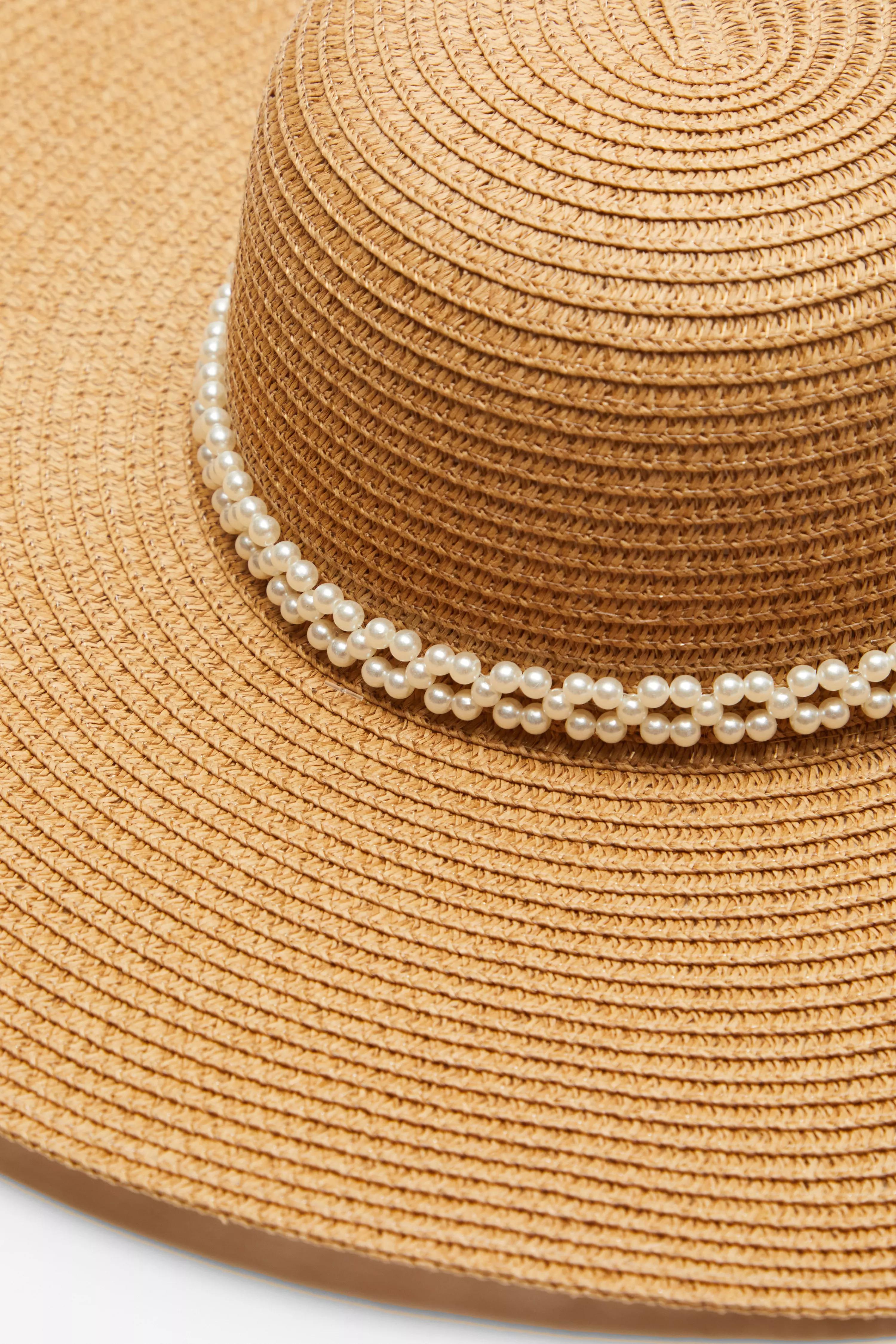 Tan Pearl Fedora Hat