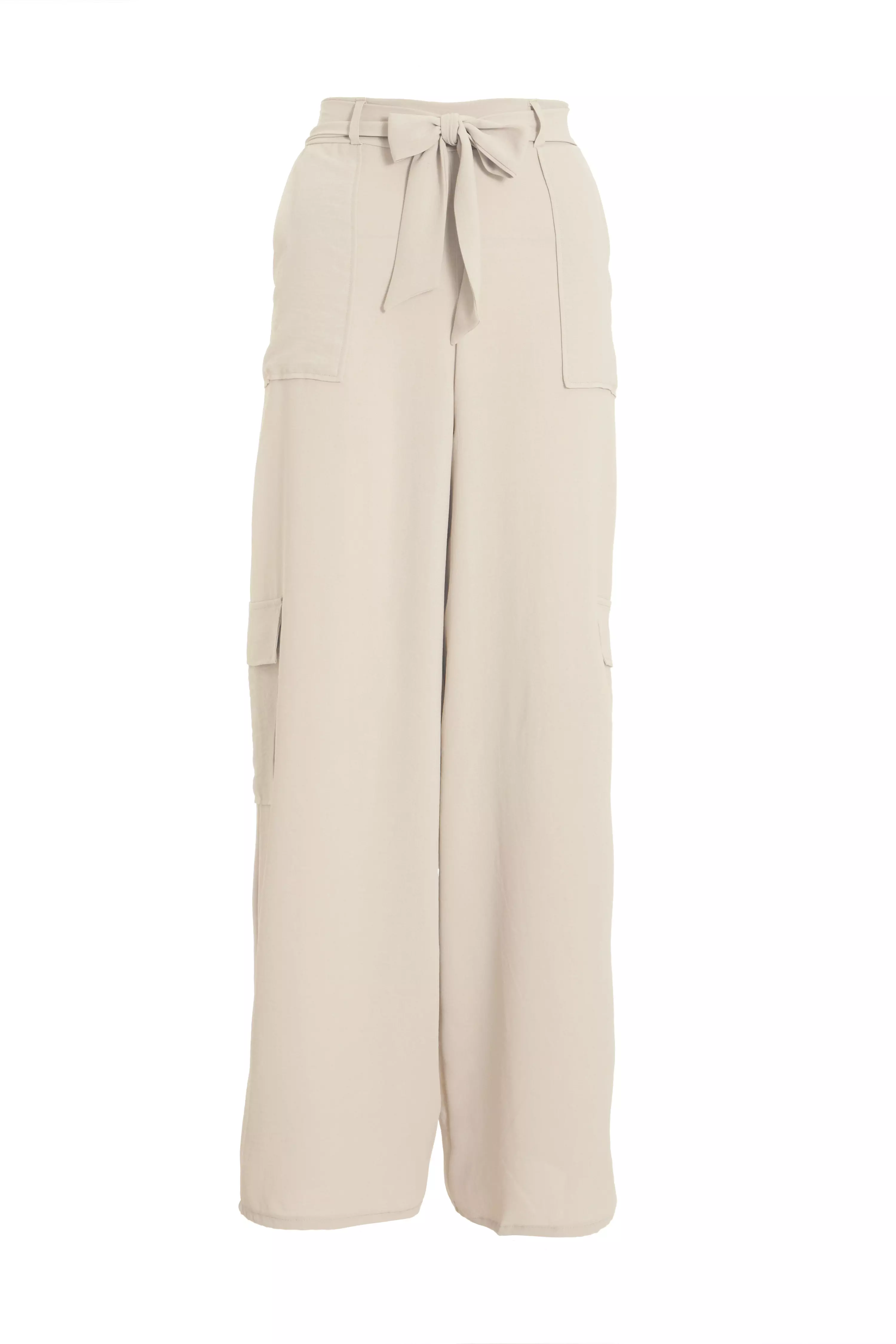 Stone Wide Leg Cargo Trousers