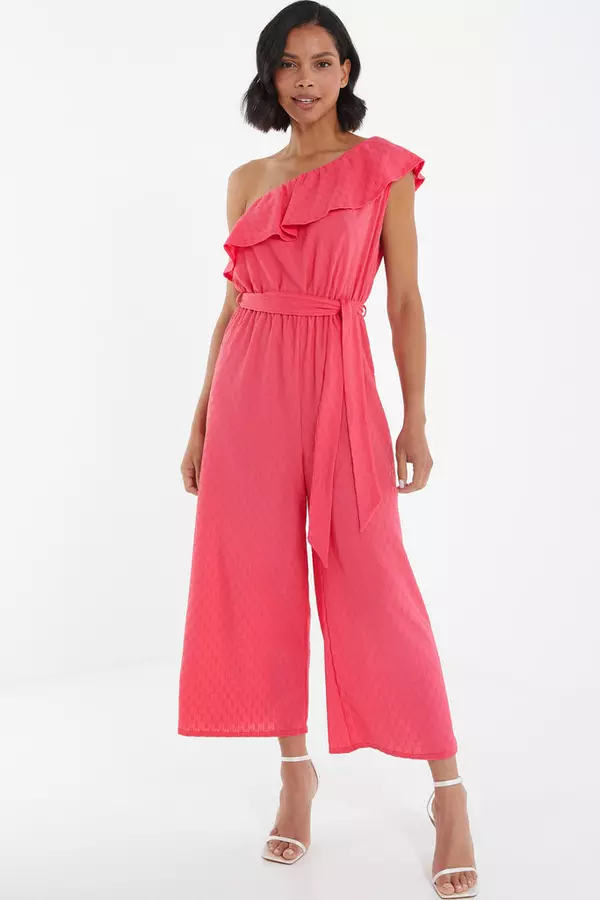 Pink Textured Frill Culotte Jumpsuit