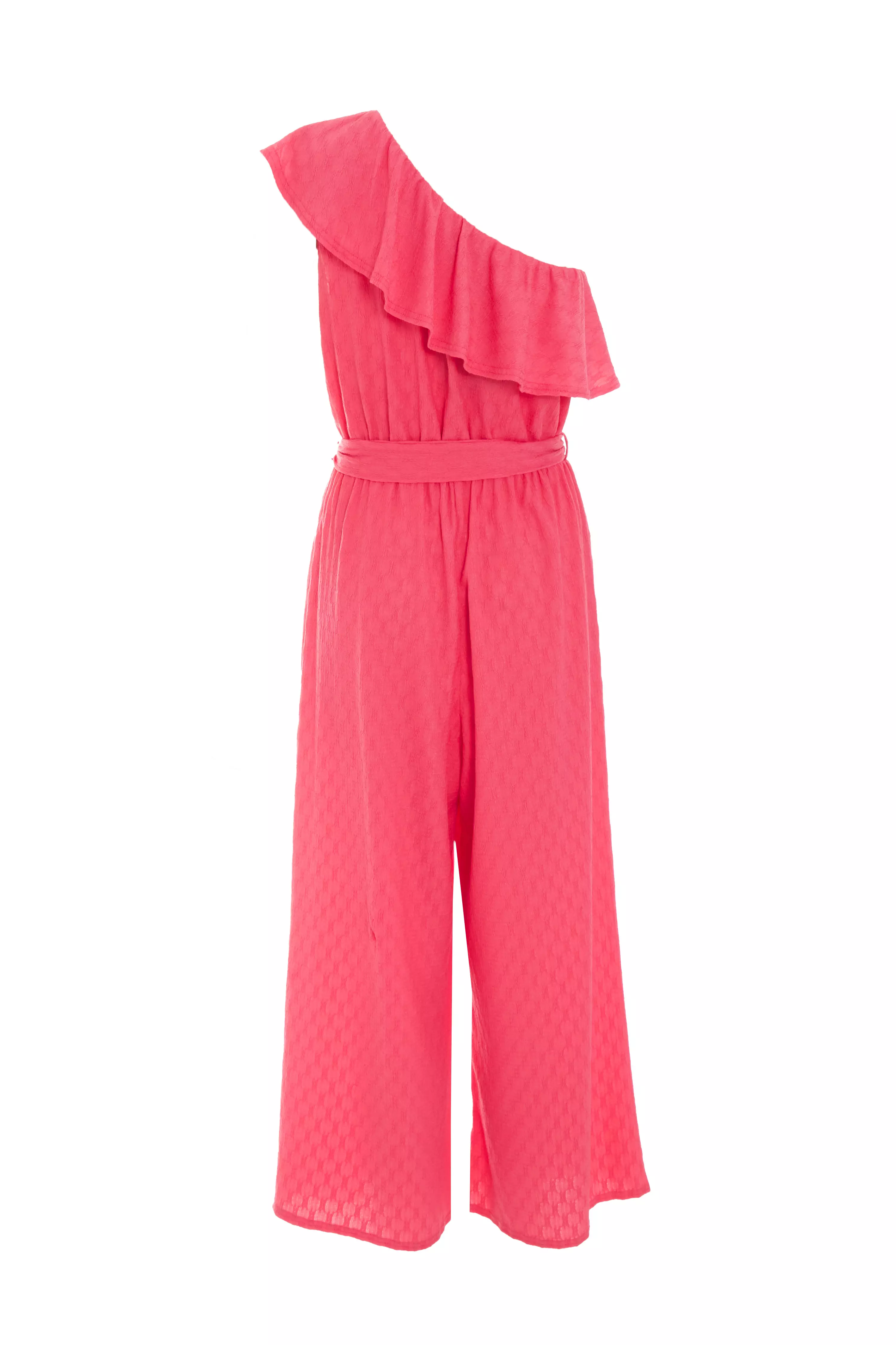 Pink Textured Frill Culotte Jumpsuit