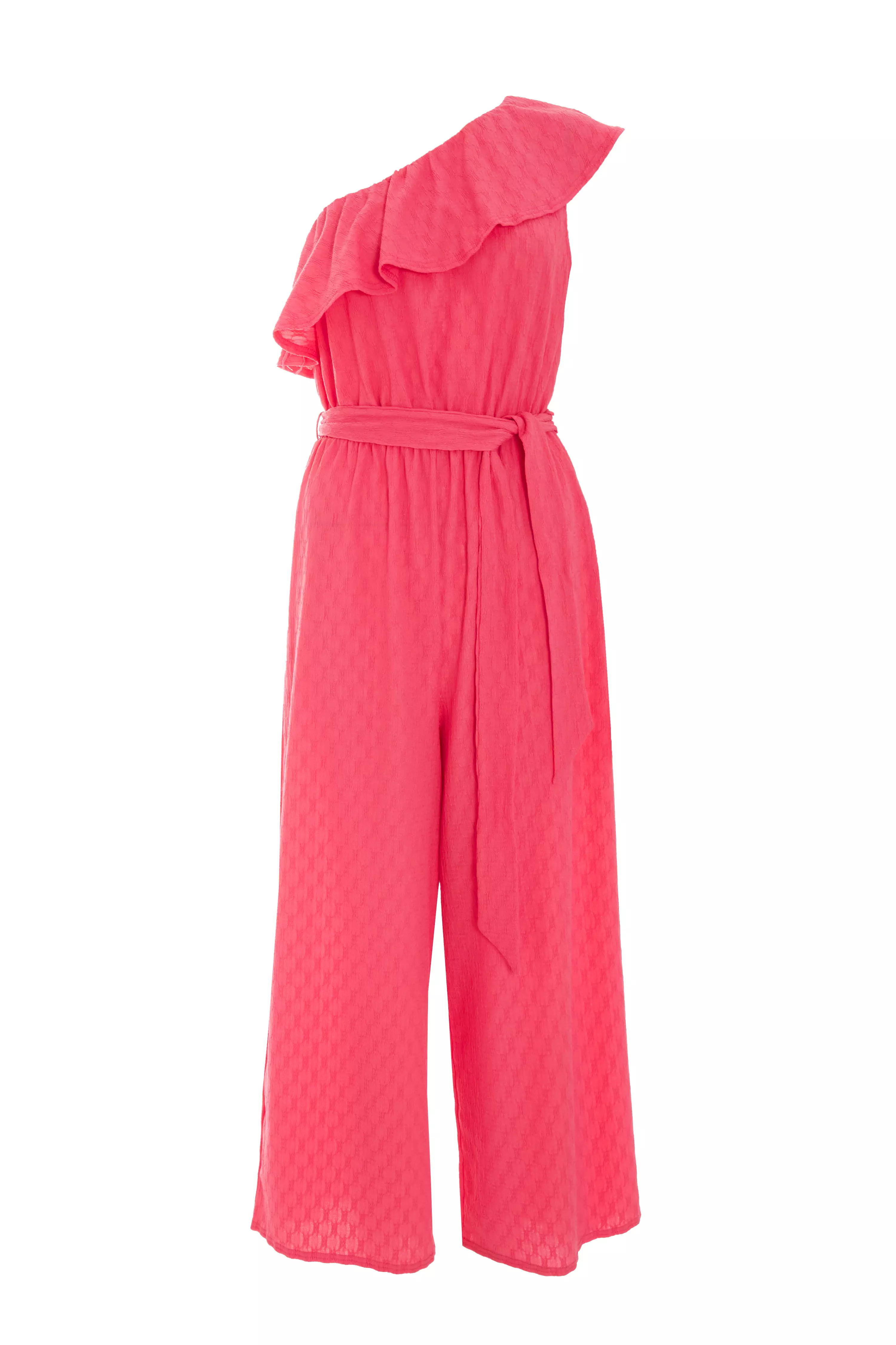 Pink Textured Frill Culotte Jumpsuit