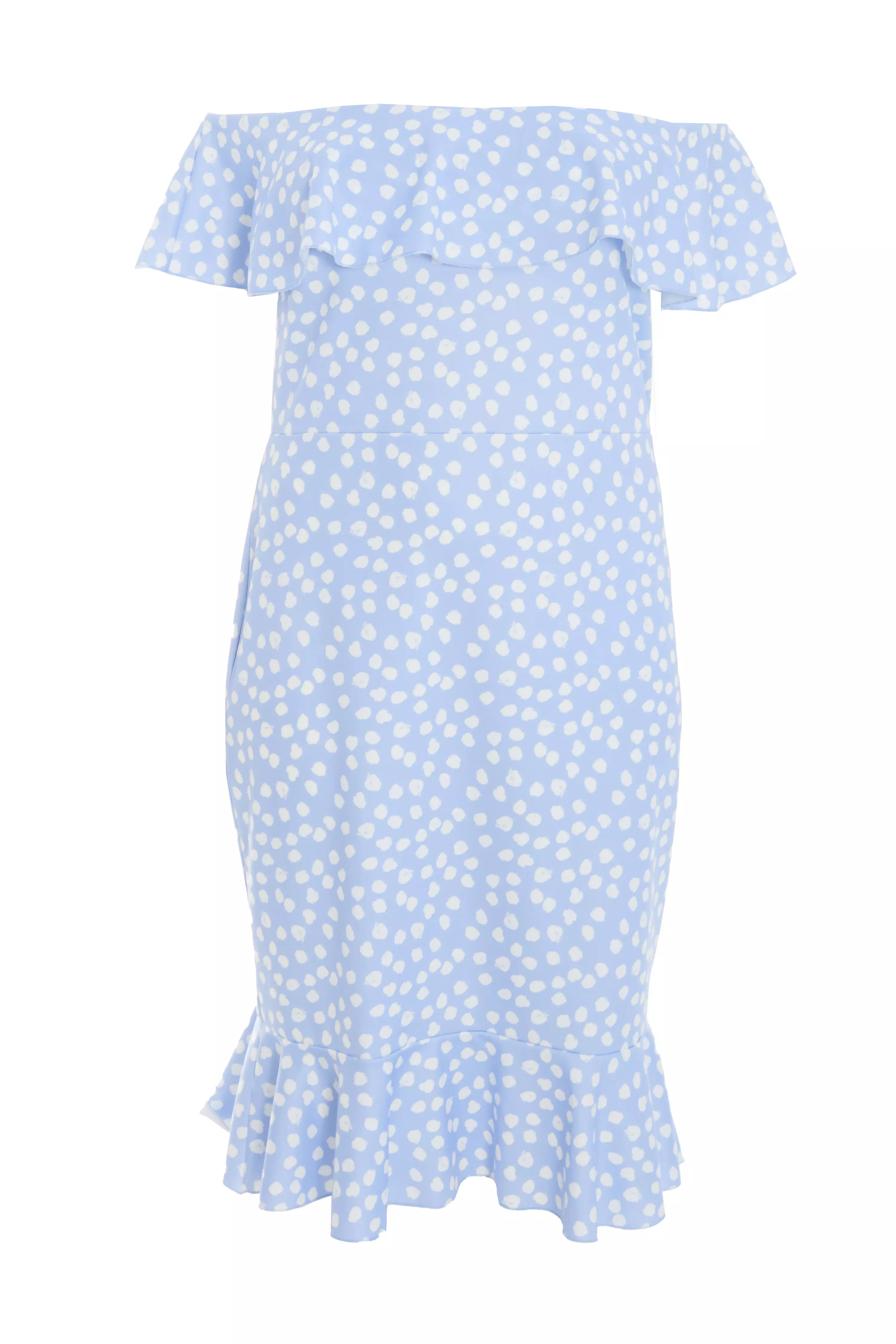 Curve Blue Smudge Print Bardot Midi Dress