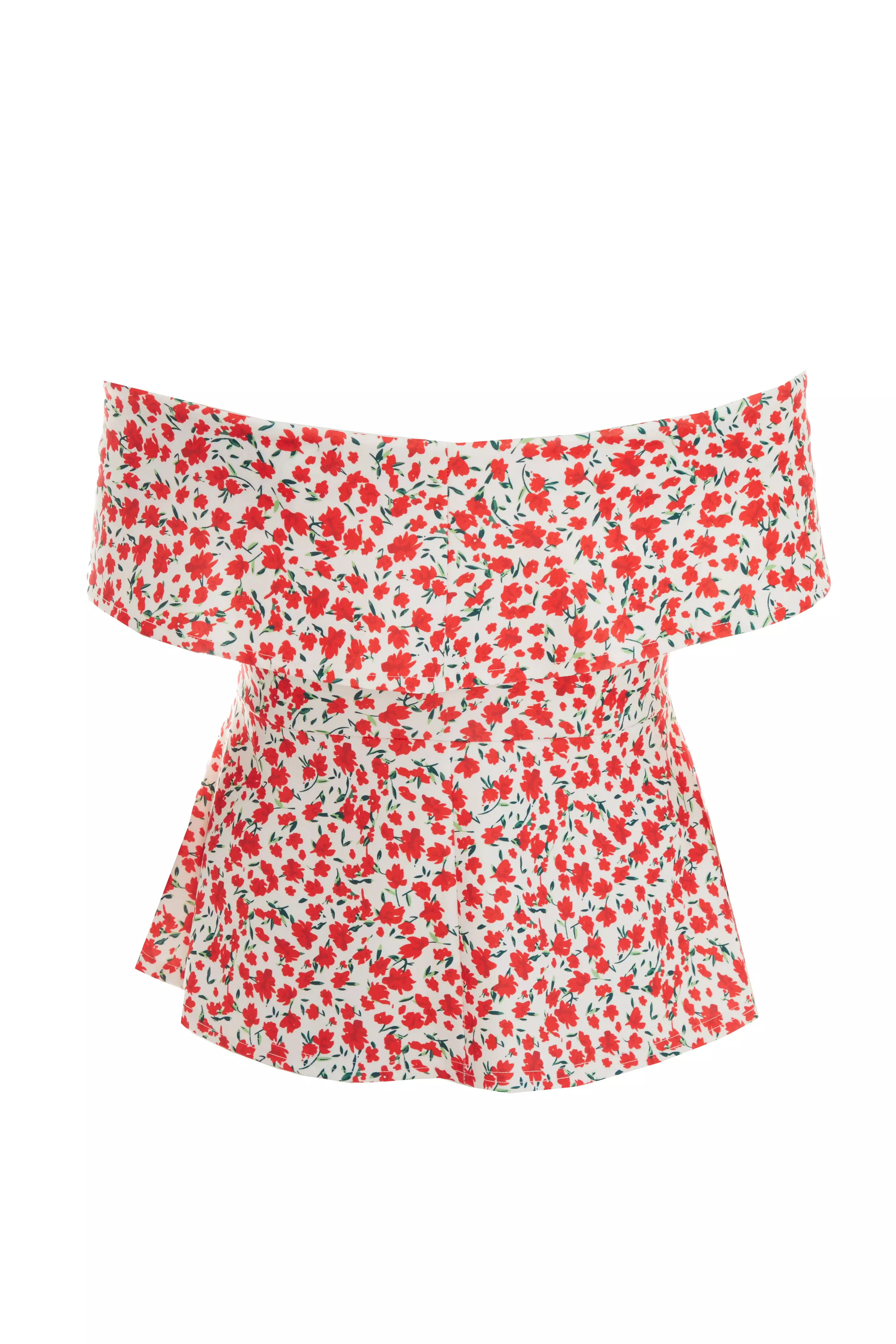 Curve Red Floral Peplum Top