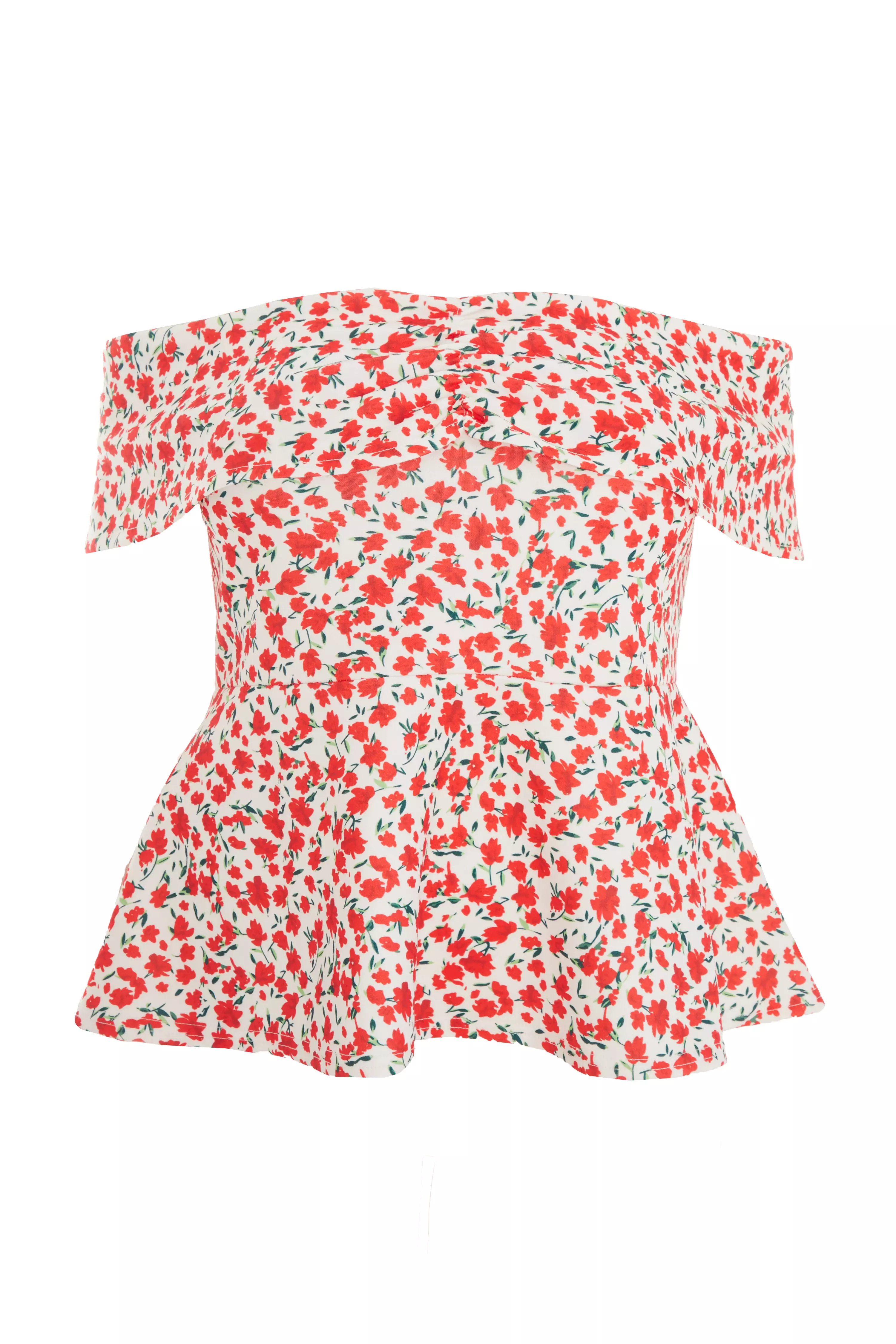 Curve Red Floral Peplum Top