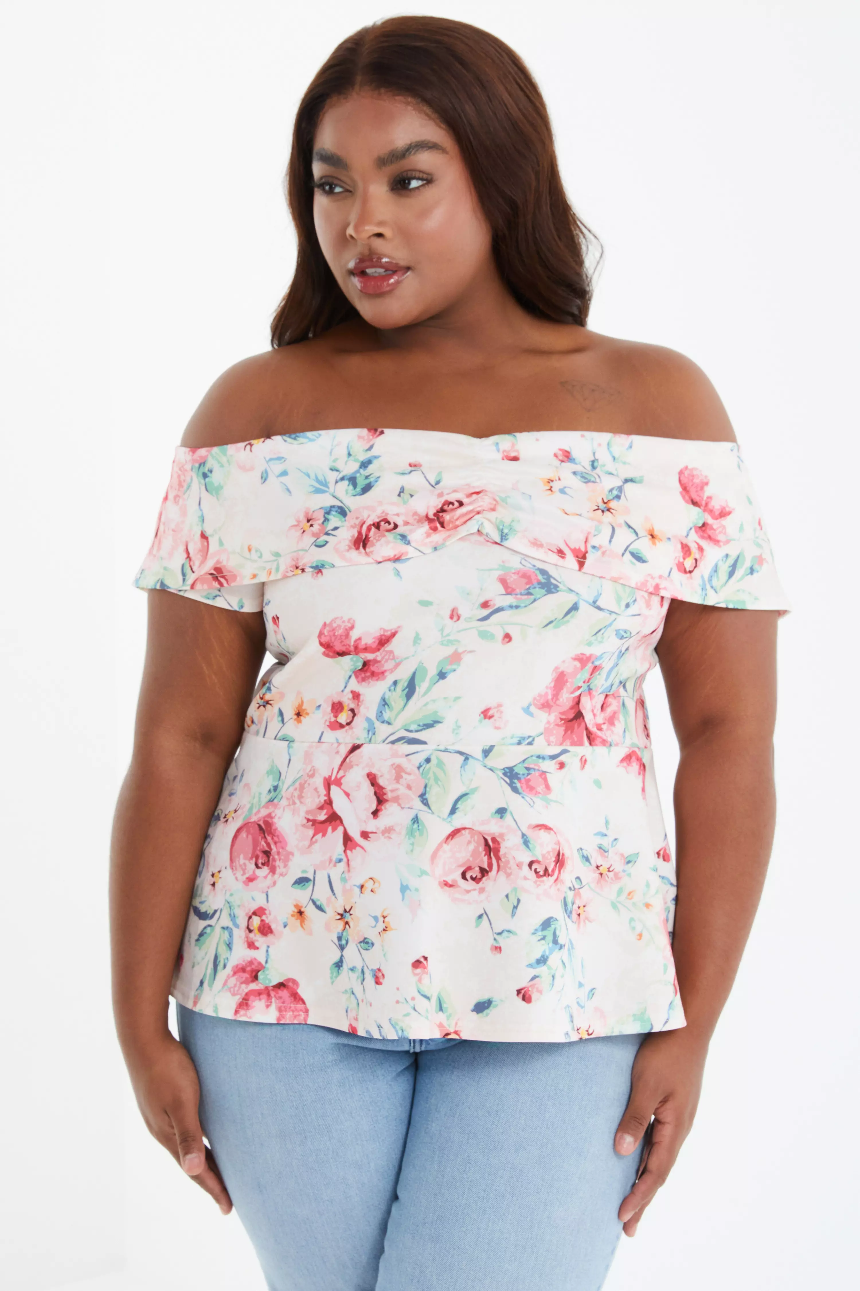 Curve Pink Floral Peplum Top