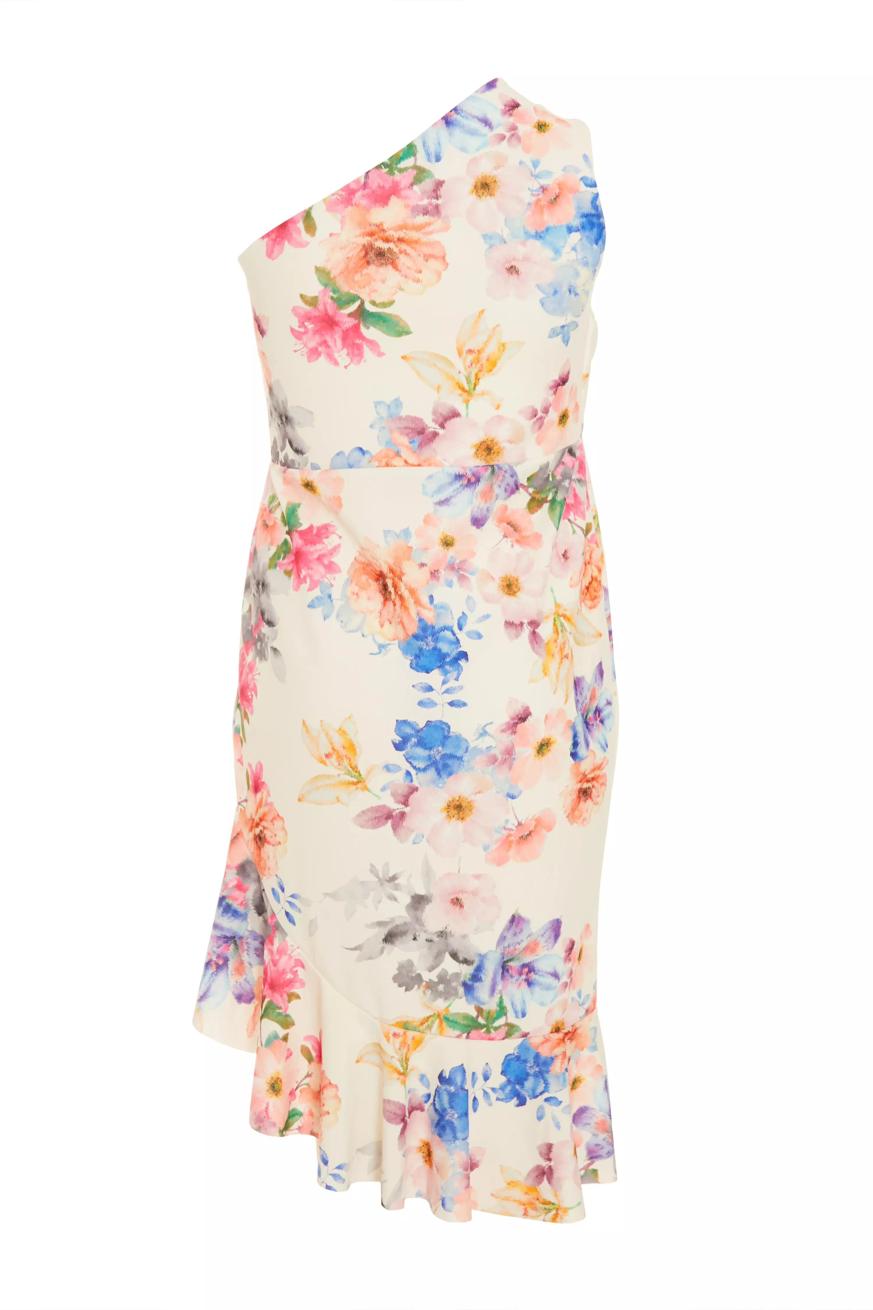 Curve Cream Floral Frill Midi Dress