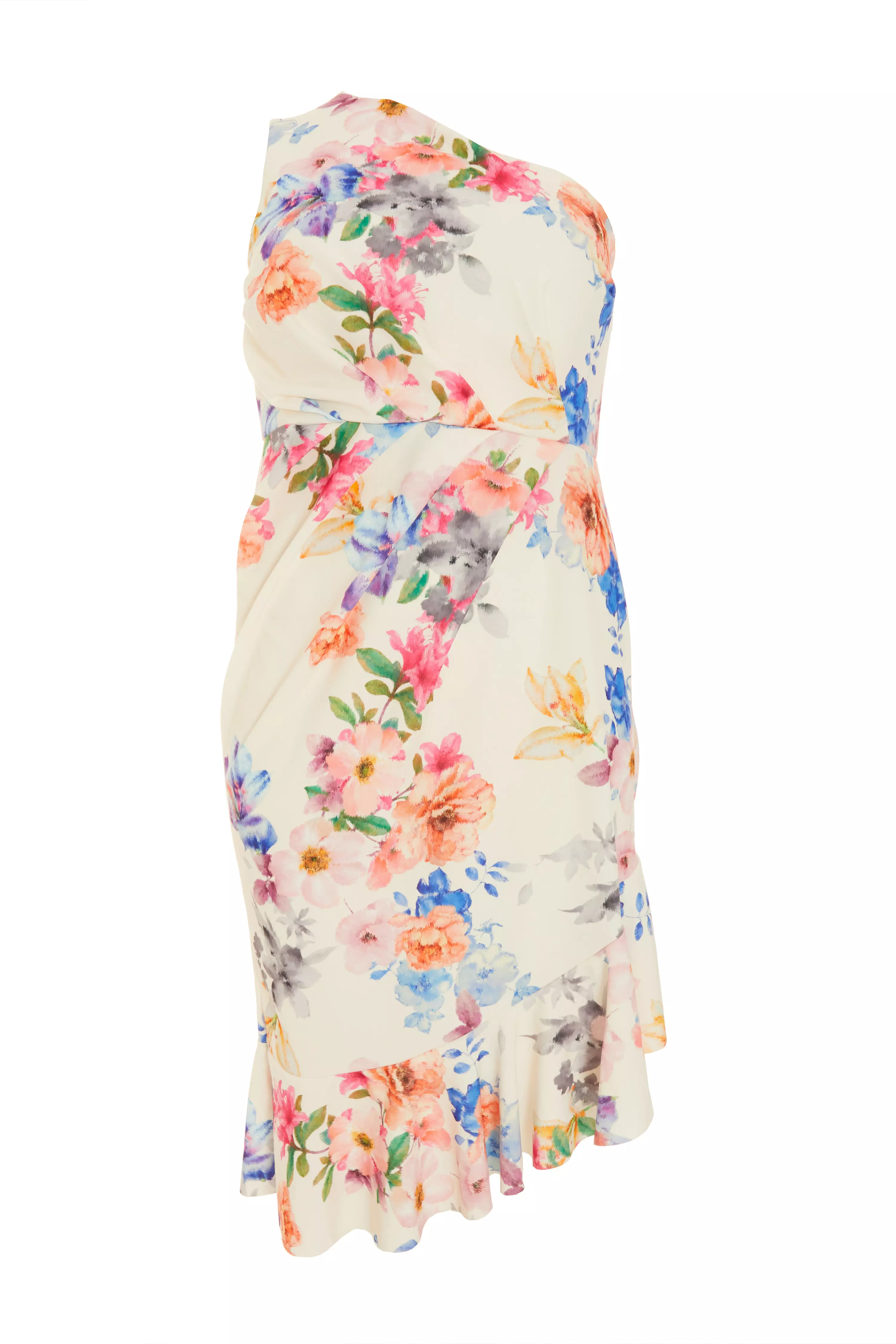 Curve Cream Floral Frill Midi Dress