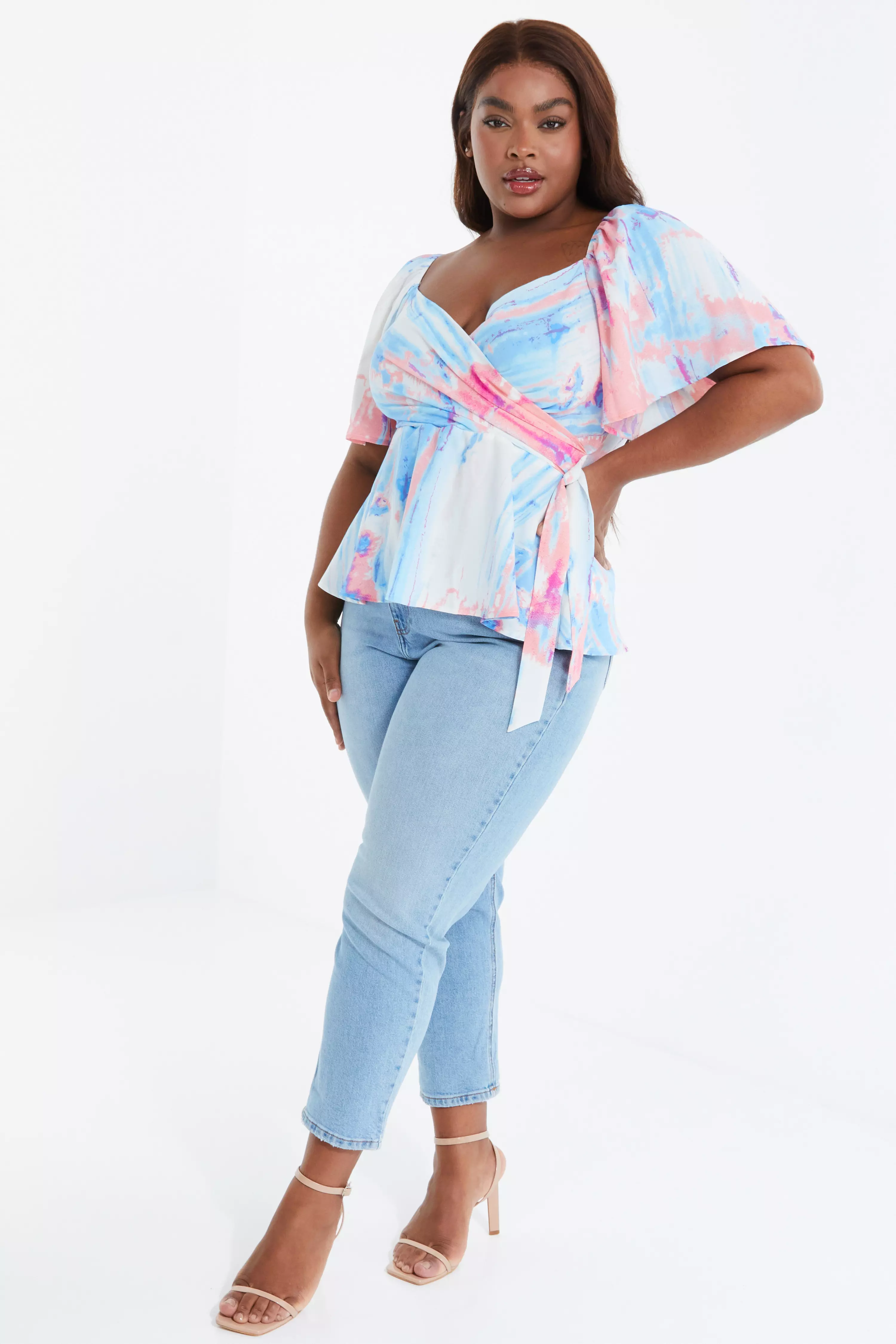 Curve Blue Marble Wrap Top