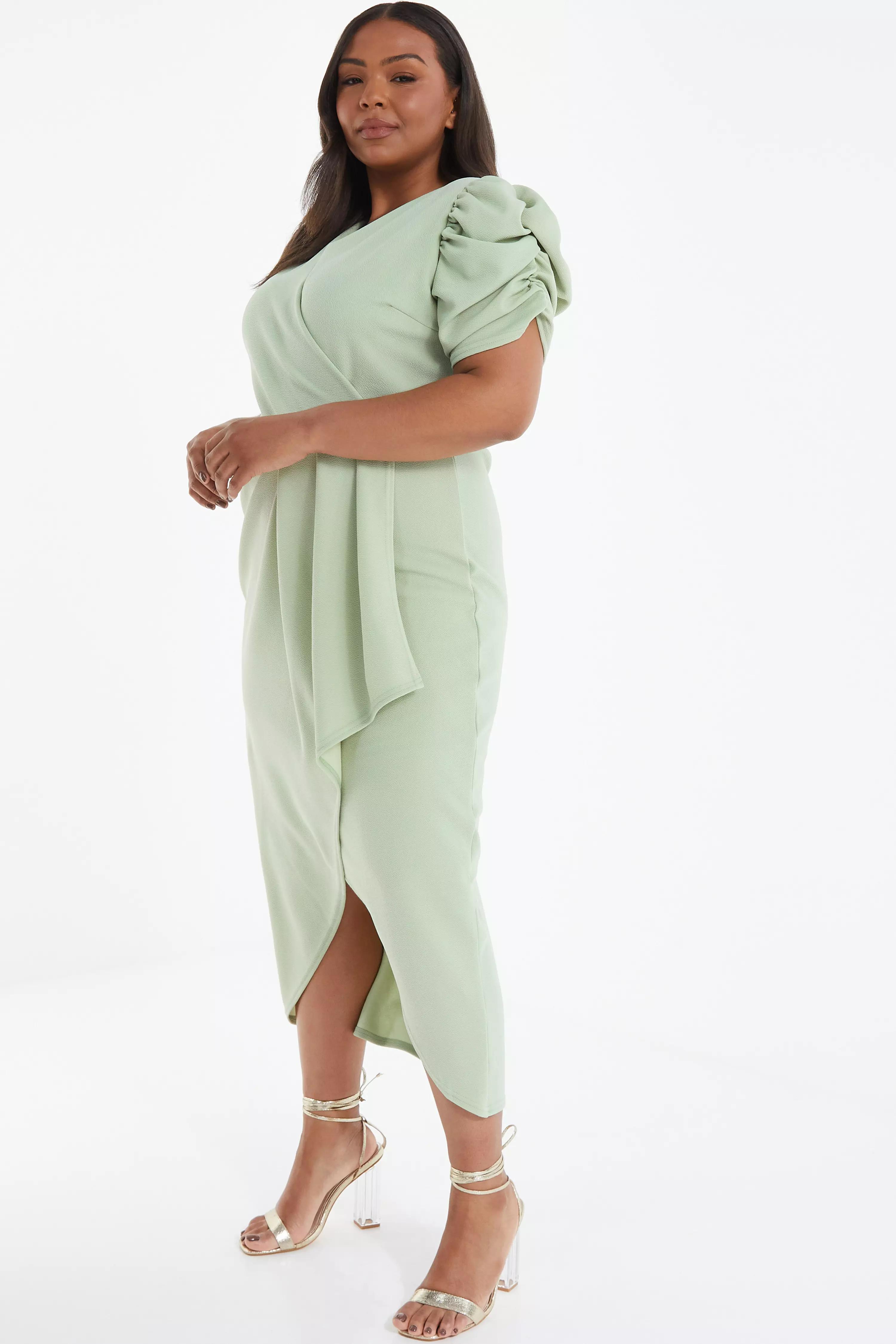 Curve Sage Wrap Midi Dress